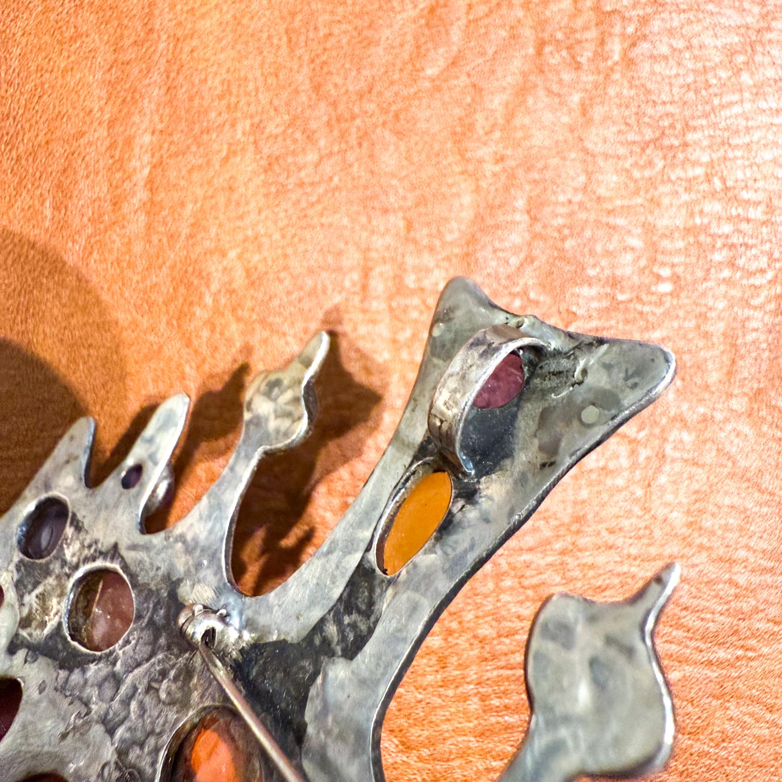 1960s Anna Morelli Silver Cross Multi Gemstone Brooch Taxco For Sale 3