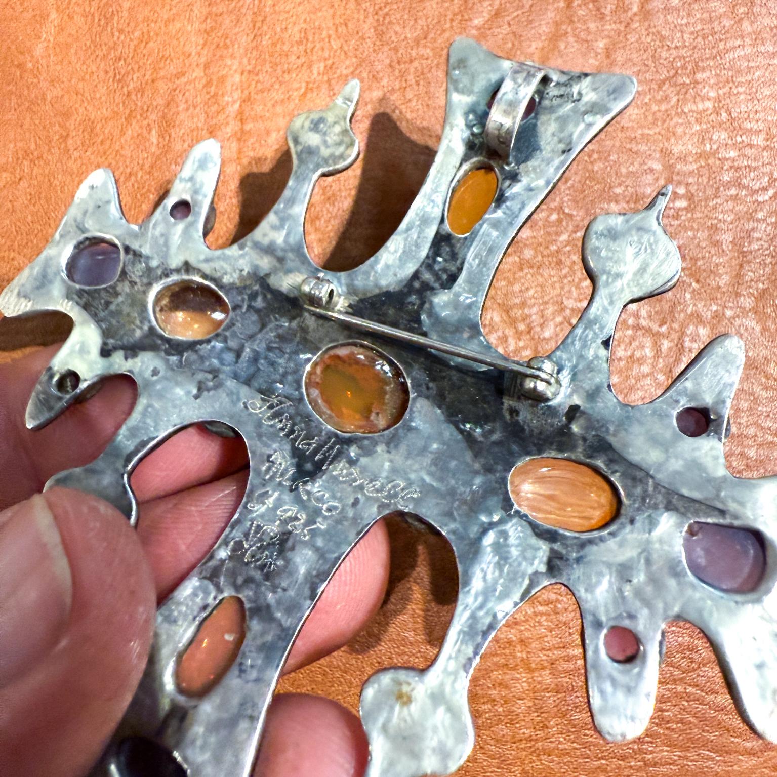 1960s Anna Morelli Silver Cross Multi Gemstone Brooch Taxco For Sale 4