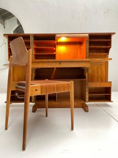 Superbe bureau d'organisation « magique boîte » en contreplaqué compact des années 1950, Ateliers Genestar