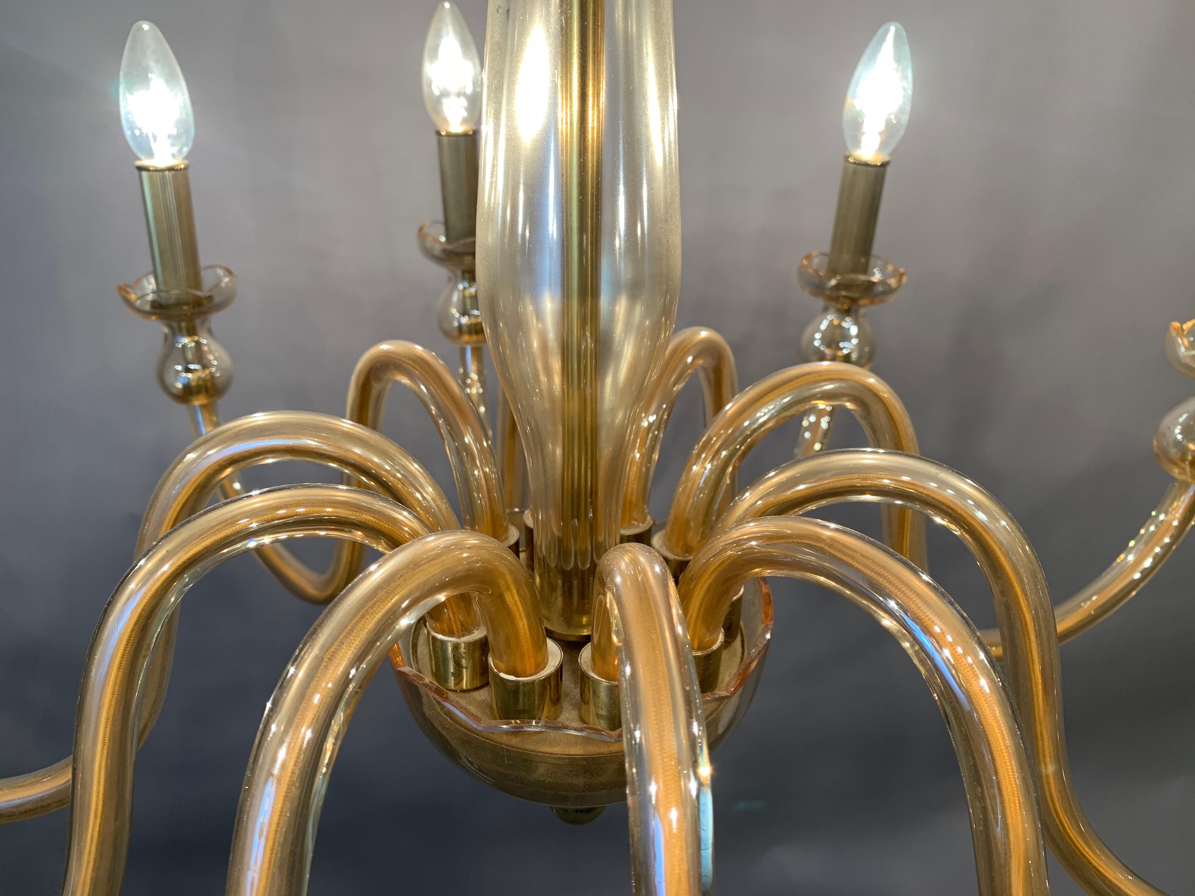1950s Amber Bohemian Crystal Glass Chandelier In Good Condition In London, GB