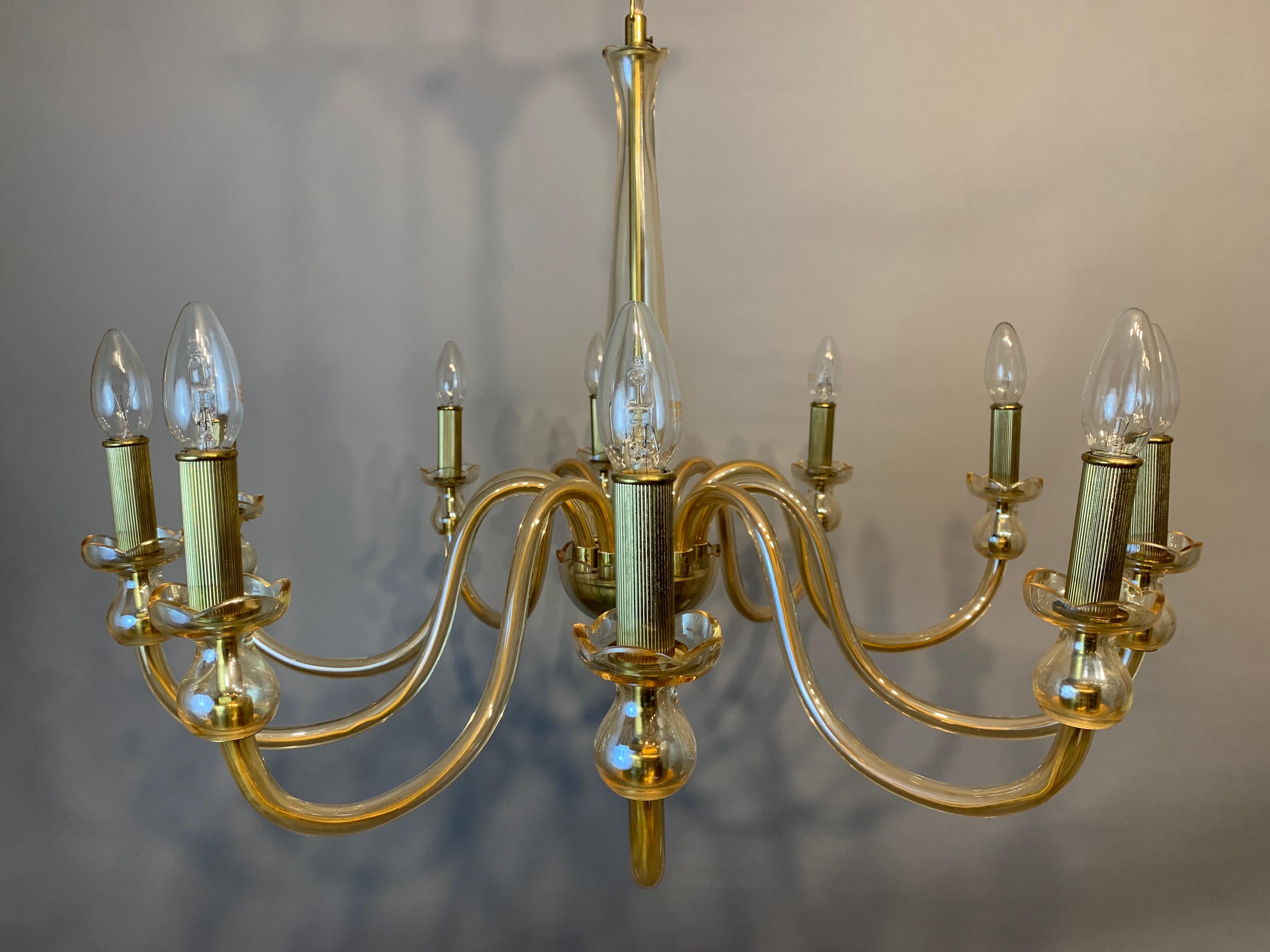 20th Century 1950s Amber Bohemian Crystal Glass Chandelier