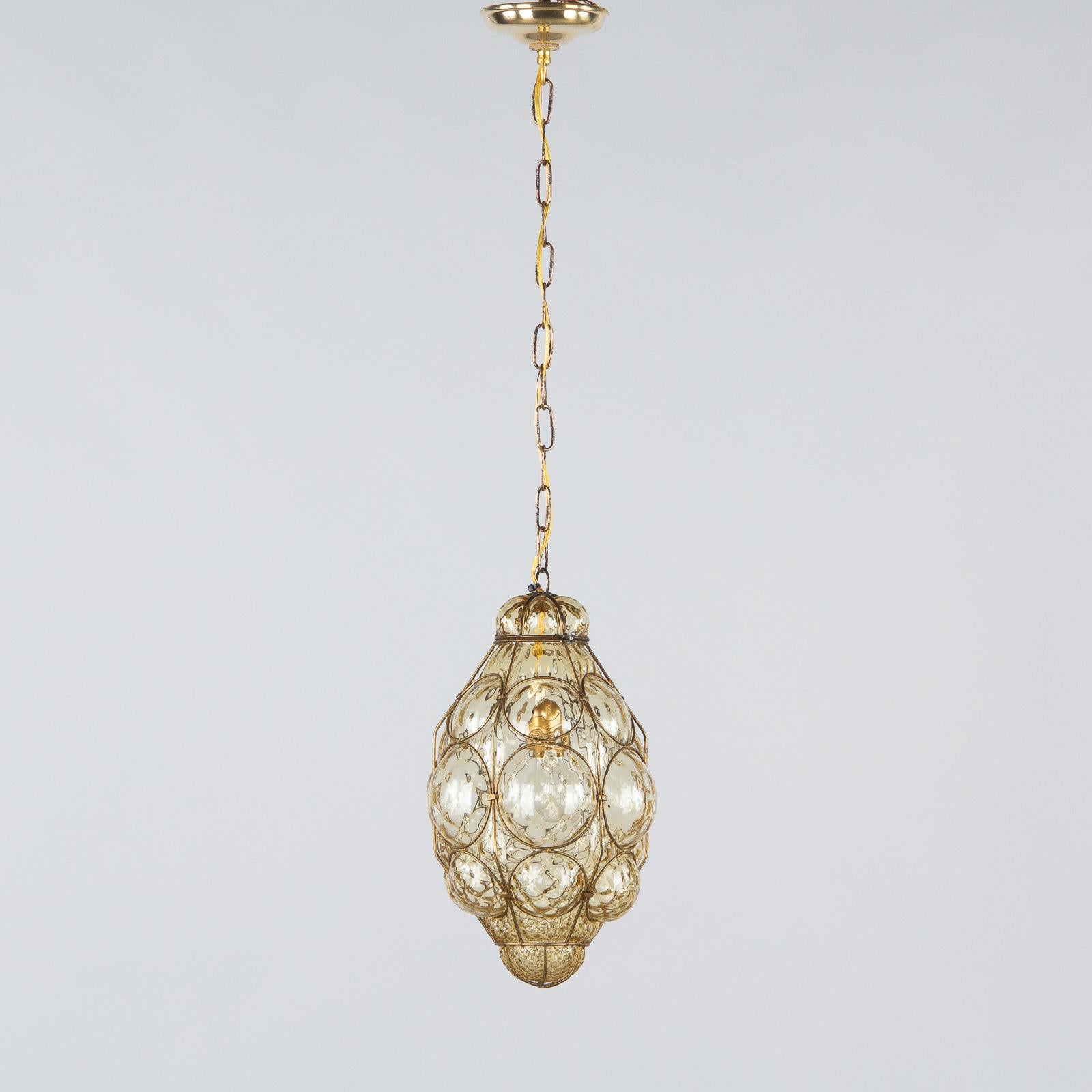1950s Amber Glass Caged Murano Lantern 7