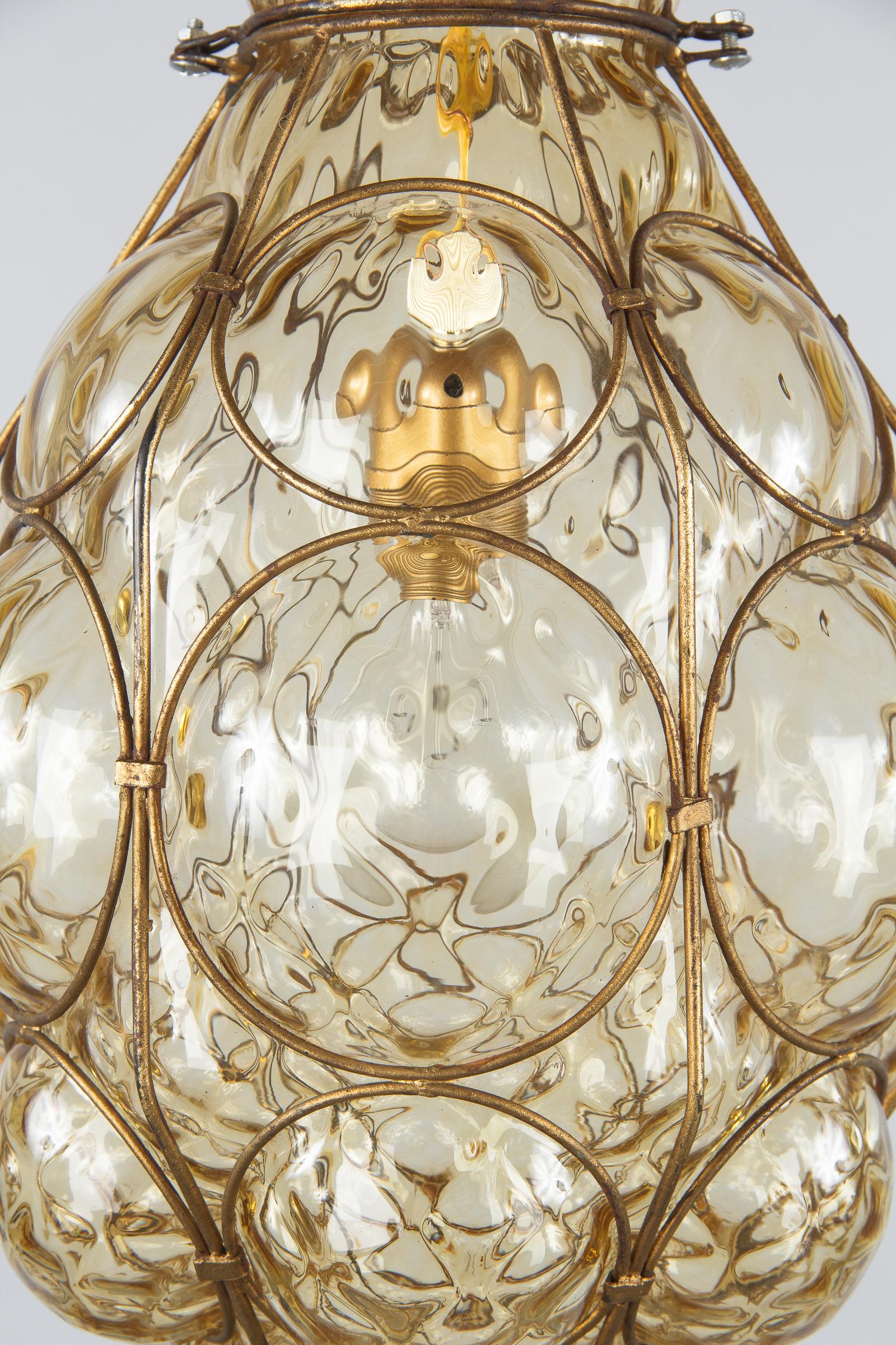 1950s Amber Glass Caged Murano Lantern 8