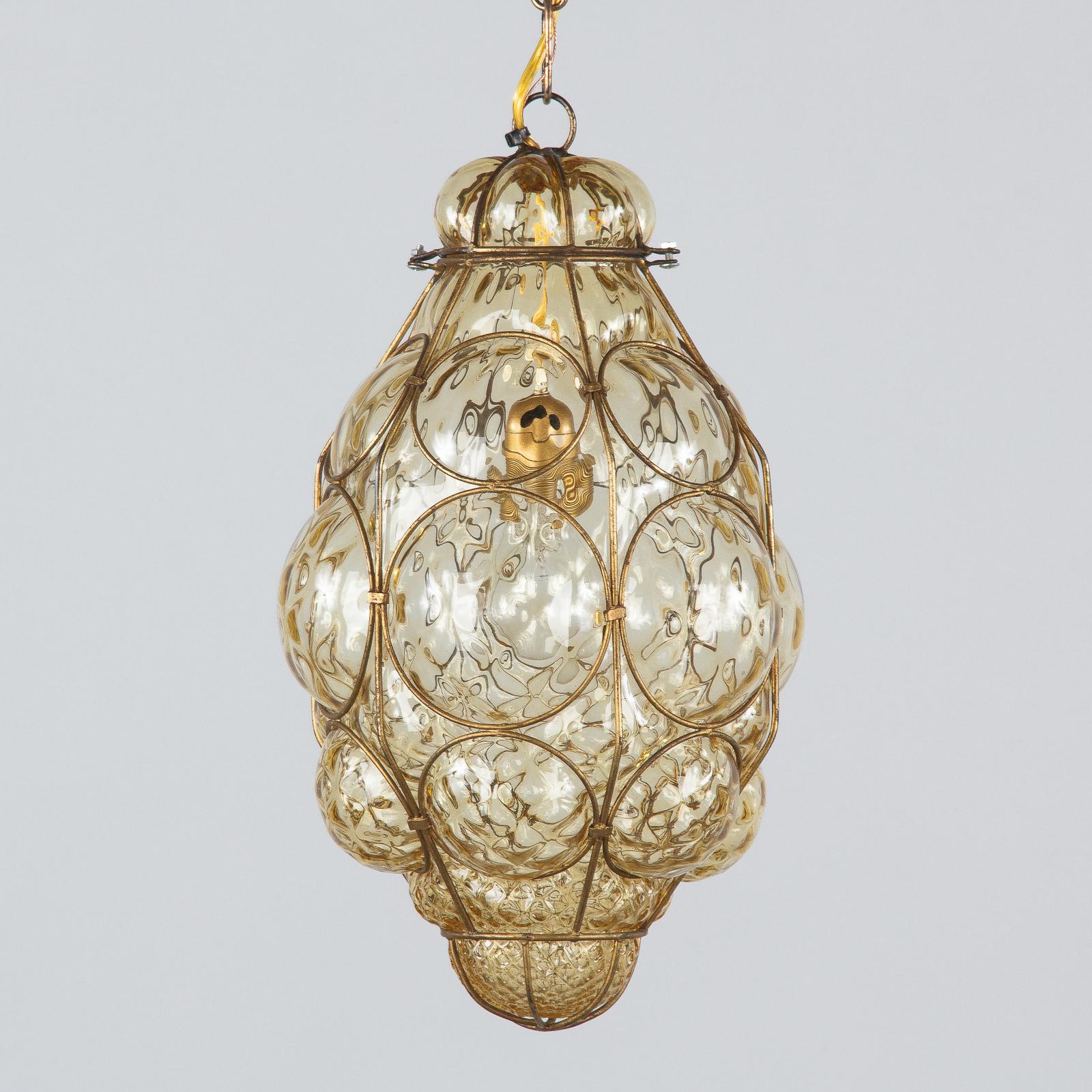 1950s Amber Glass Caged Murano Lantern 9