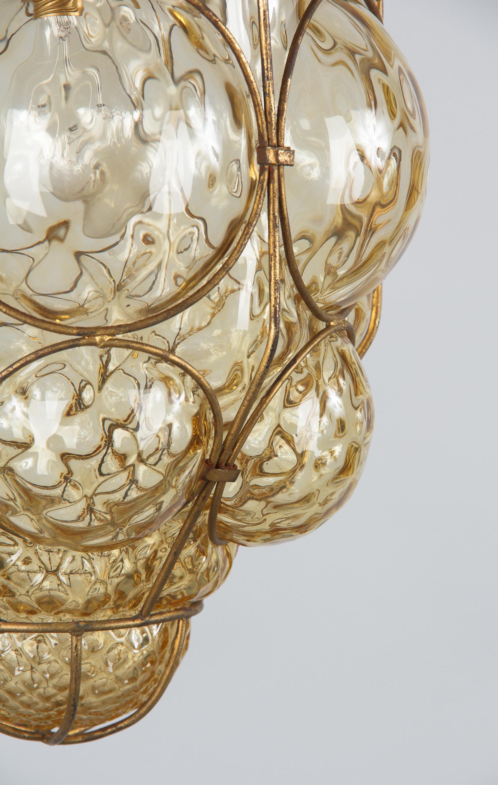 20th Century 1950s Amber Glass Caged Murano Lantern
