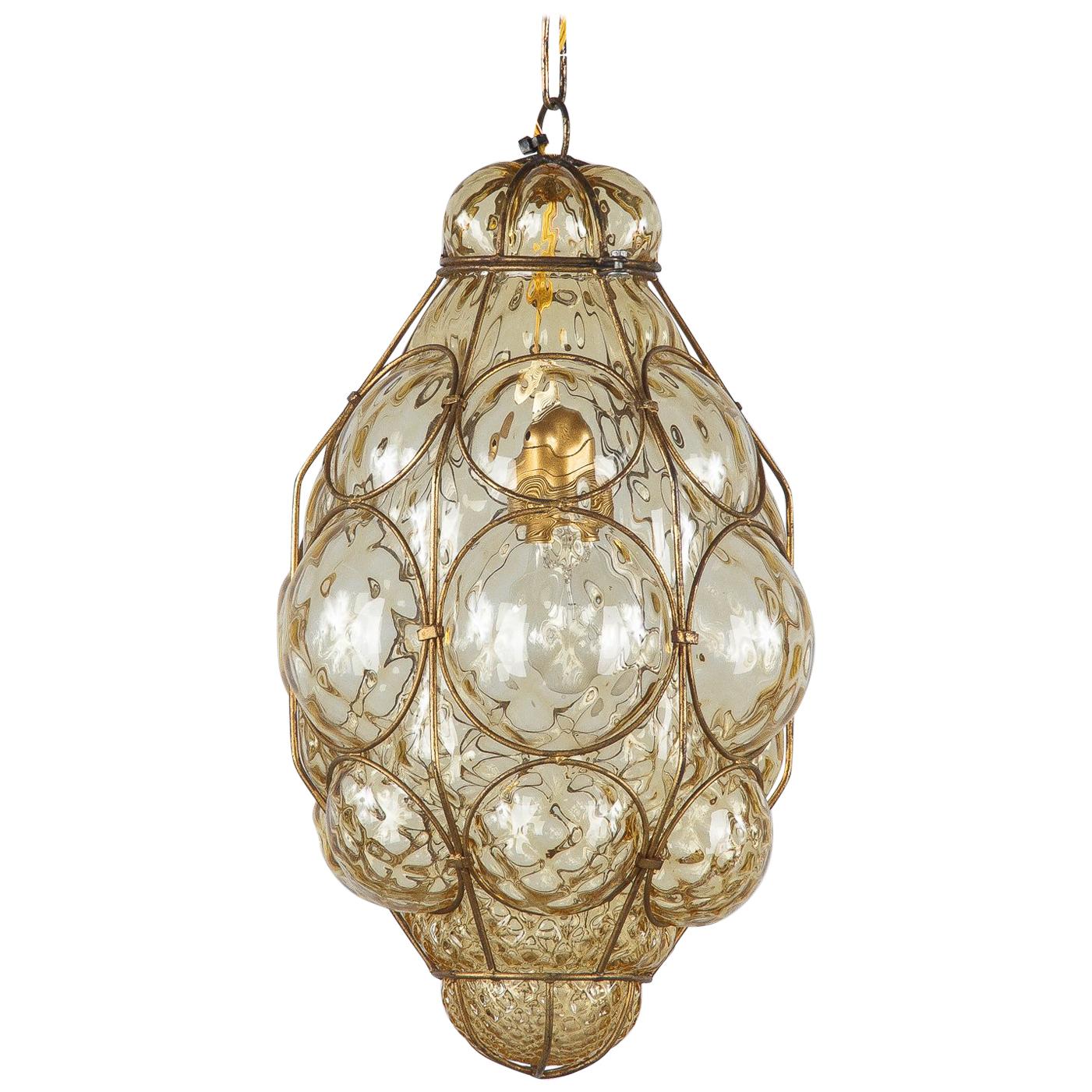1950s Amber Glass Caged Murano Lantern