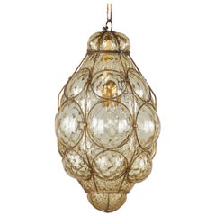 1950s Amber Glass Caged Murano Lantern