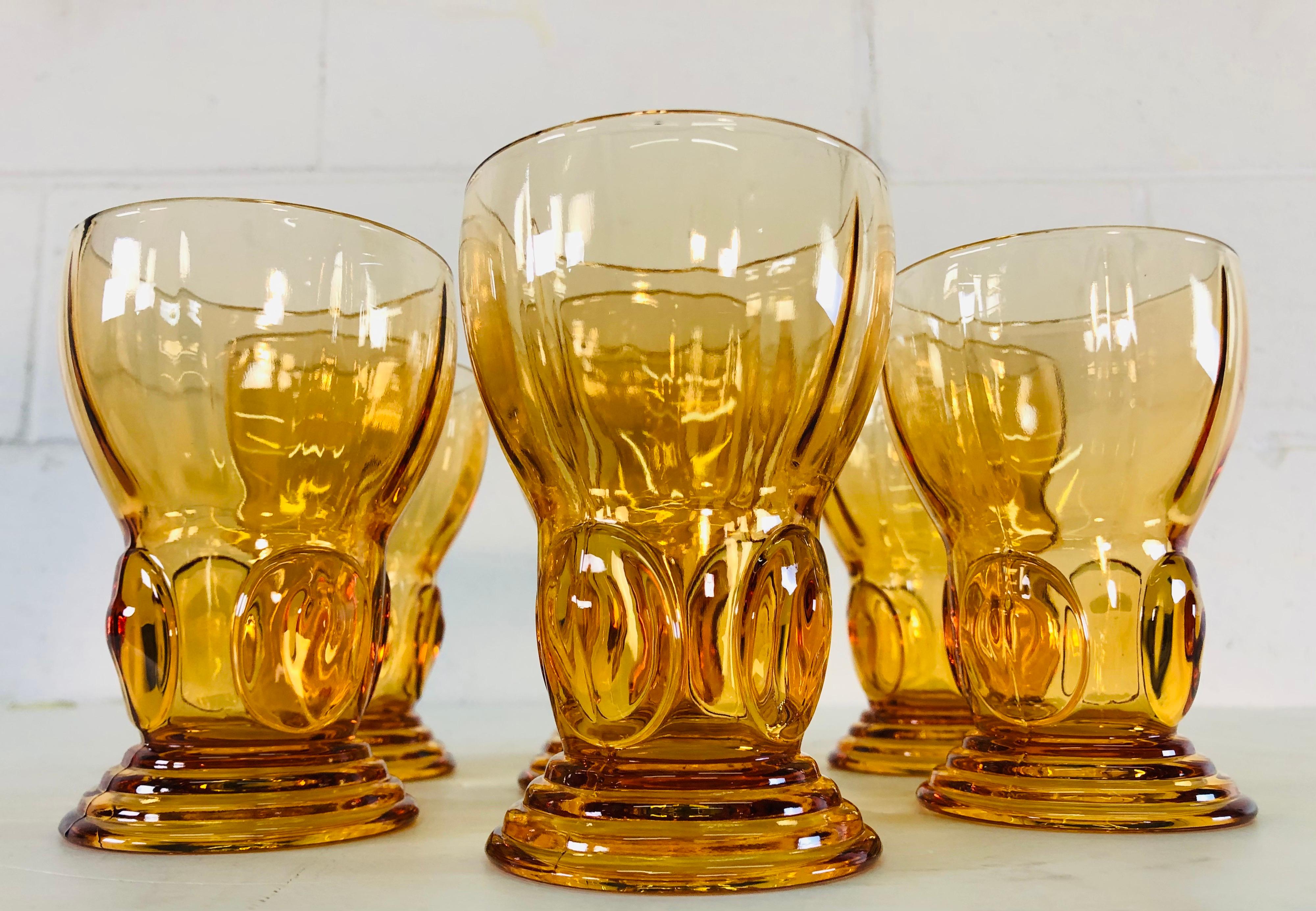 Mid-Century Modern 1950s Amber Glass Tumblers, Set of 7 For Sale