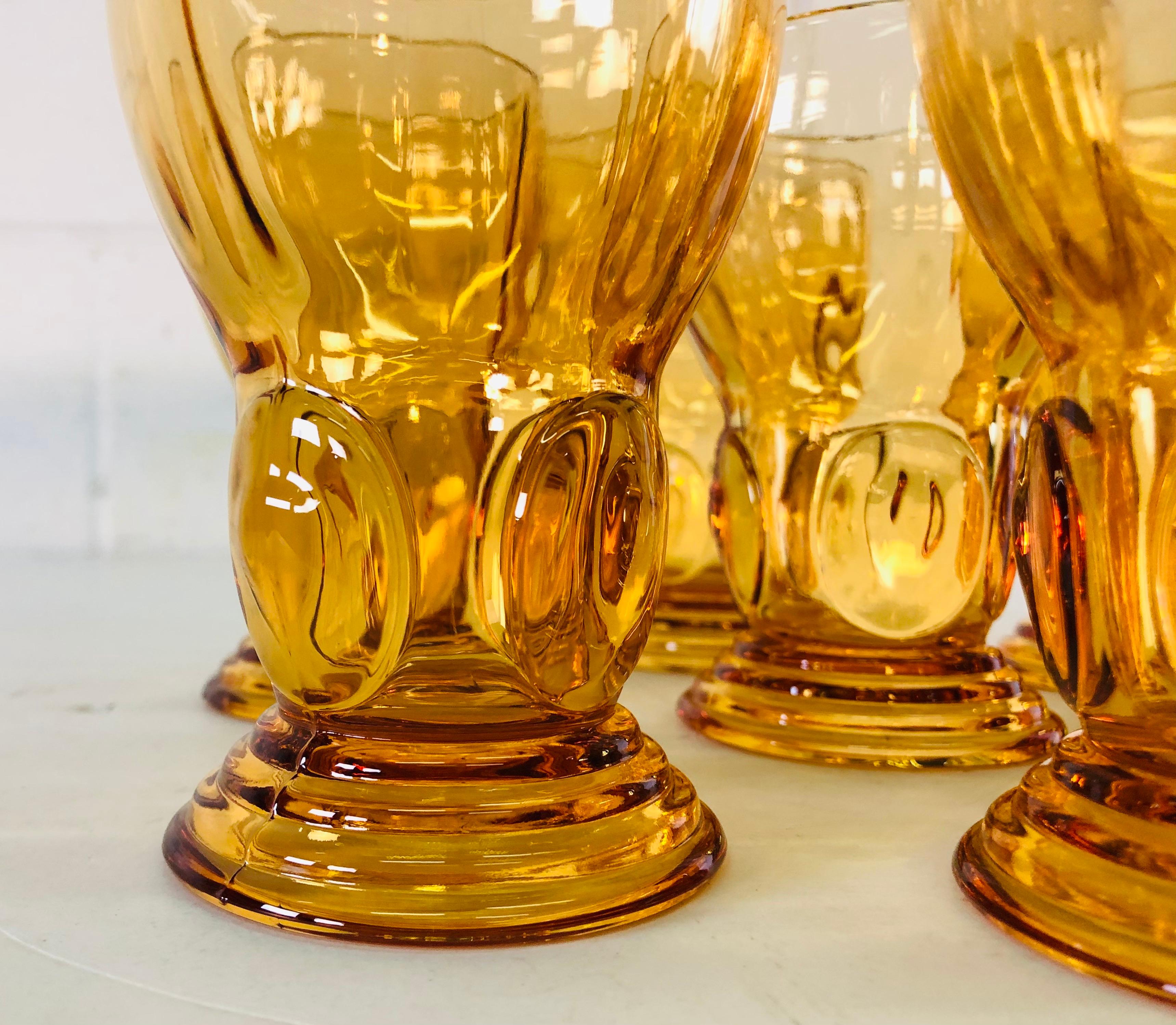 1950s Amber Glass Tumblers, Set of 7 In Good Condition For Sale In Amherst, NH