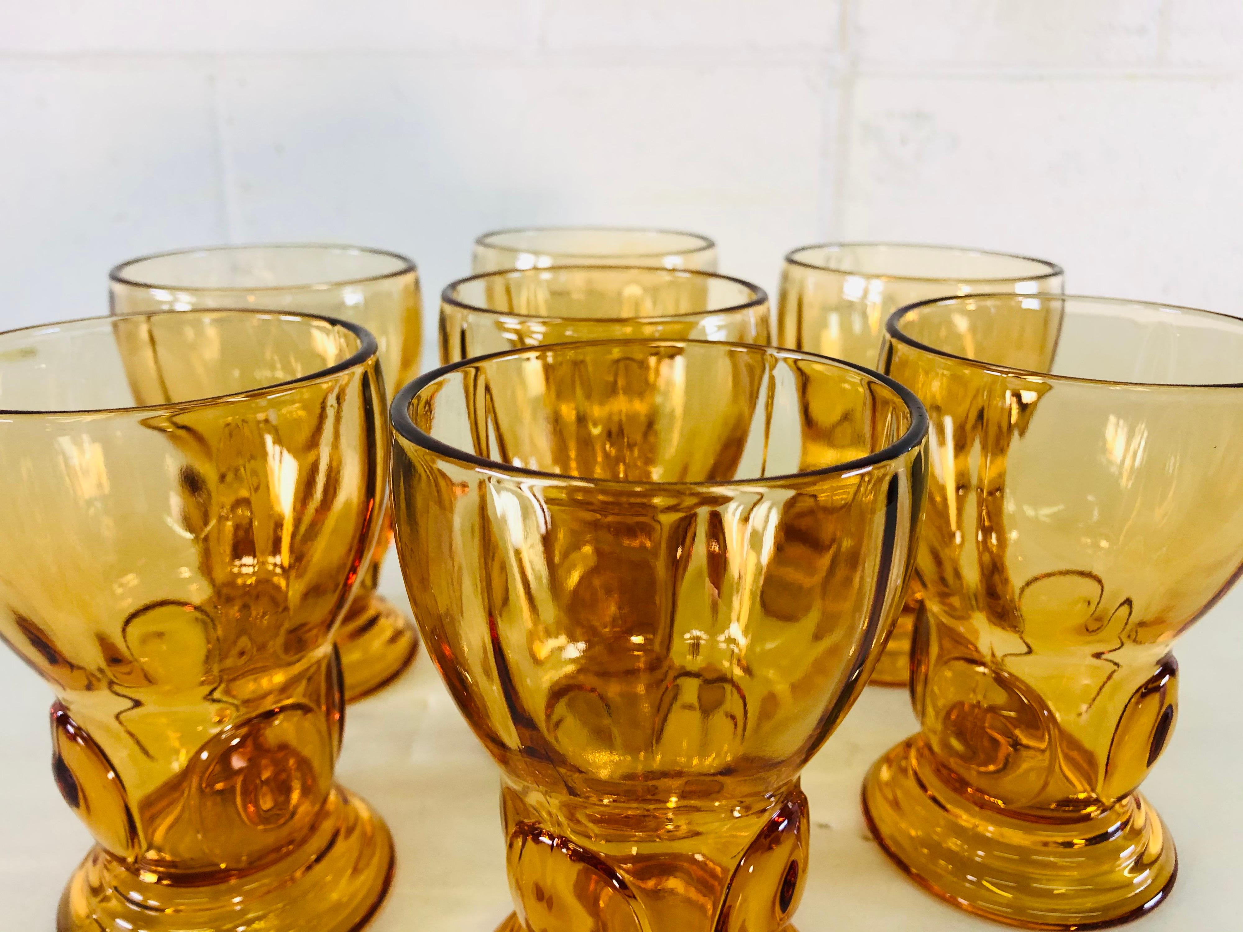 20th Century 1950s Amber Glass Tumblers, Set of 7 For Sale