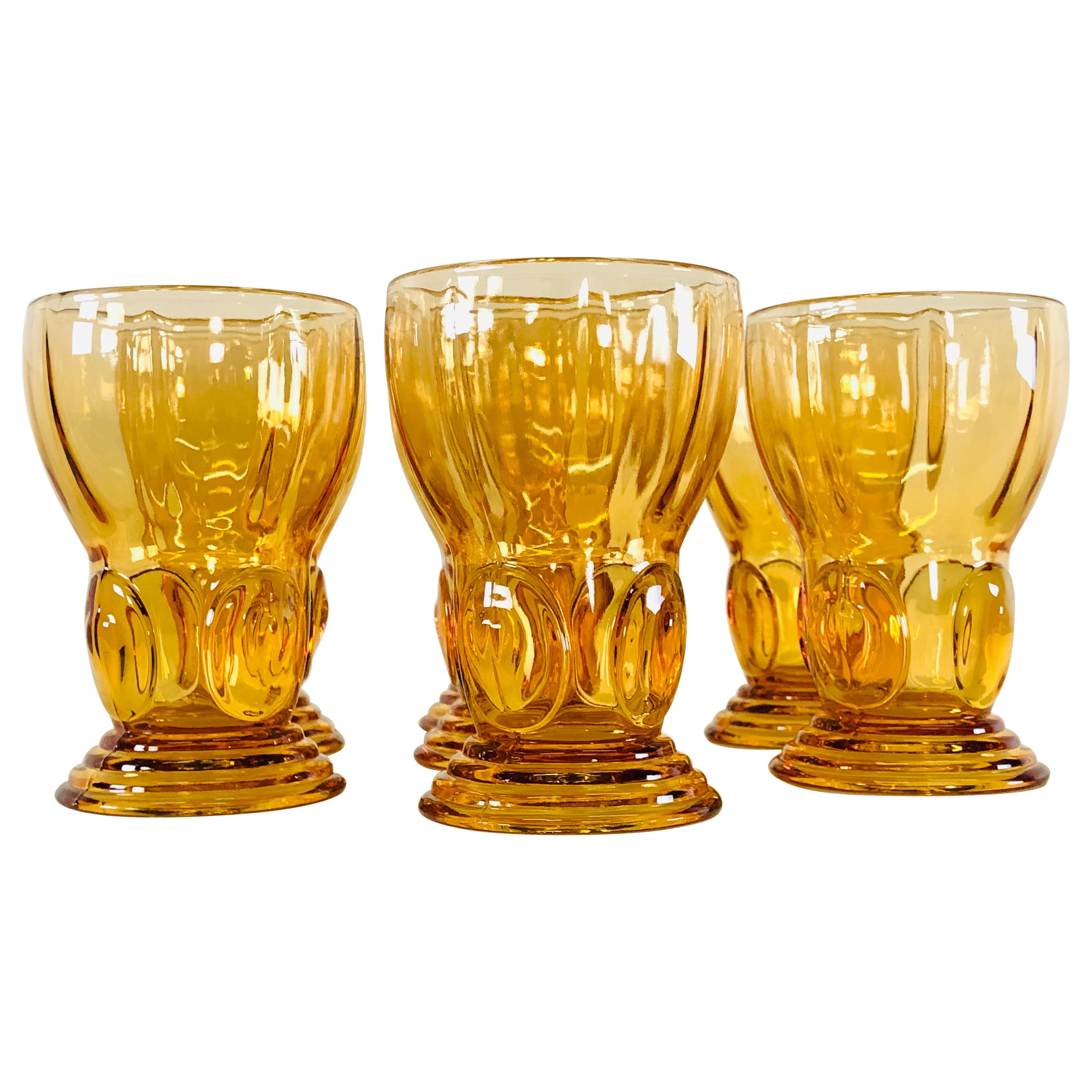 1950s Amber Glass Tumblers, Set of 7 For Sale