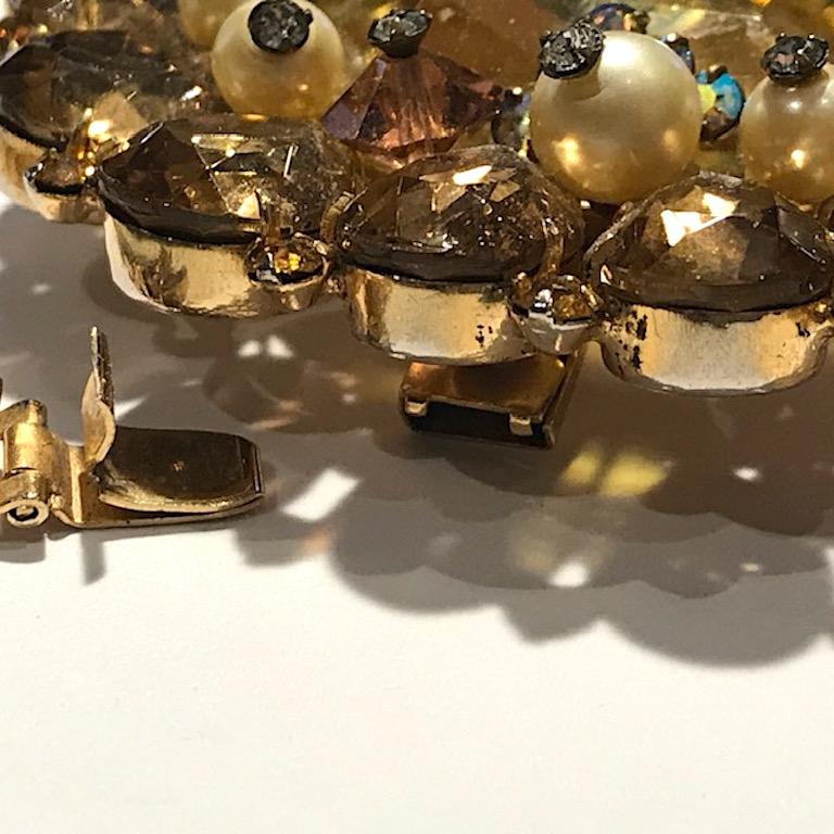 1950s Amber & Gold Rhinestone Pin and Pendant Necklace with Pearl Accents 1