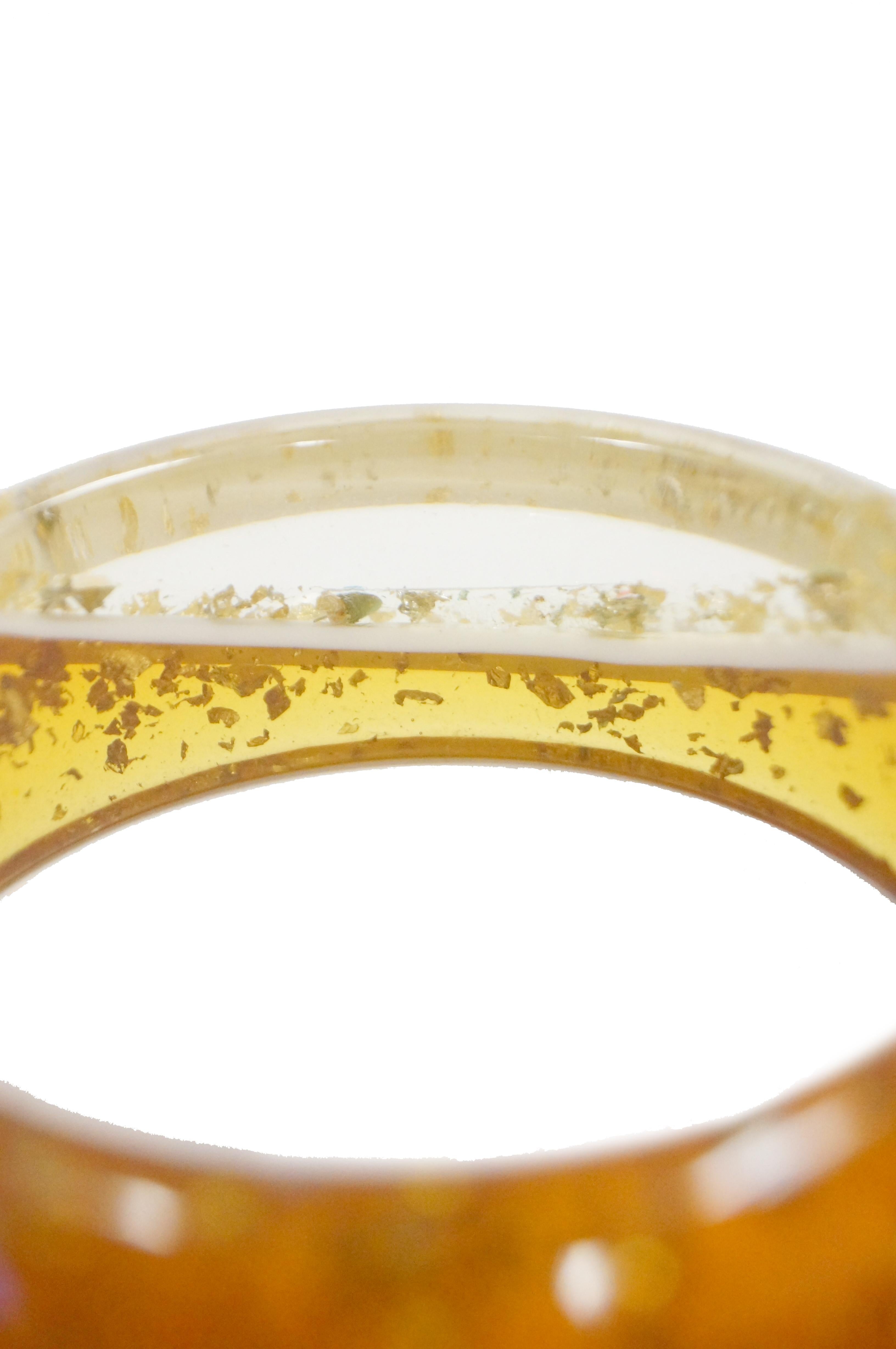 Women's 1950s Amber Lucite Bangle with Glitter and Rhinestone Inclusions For Sale