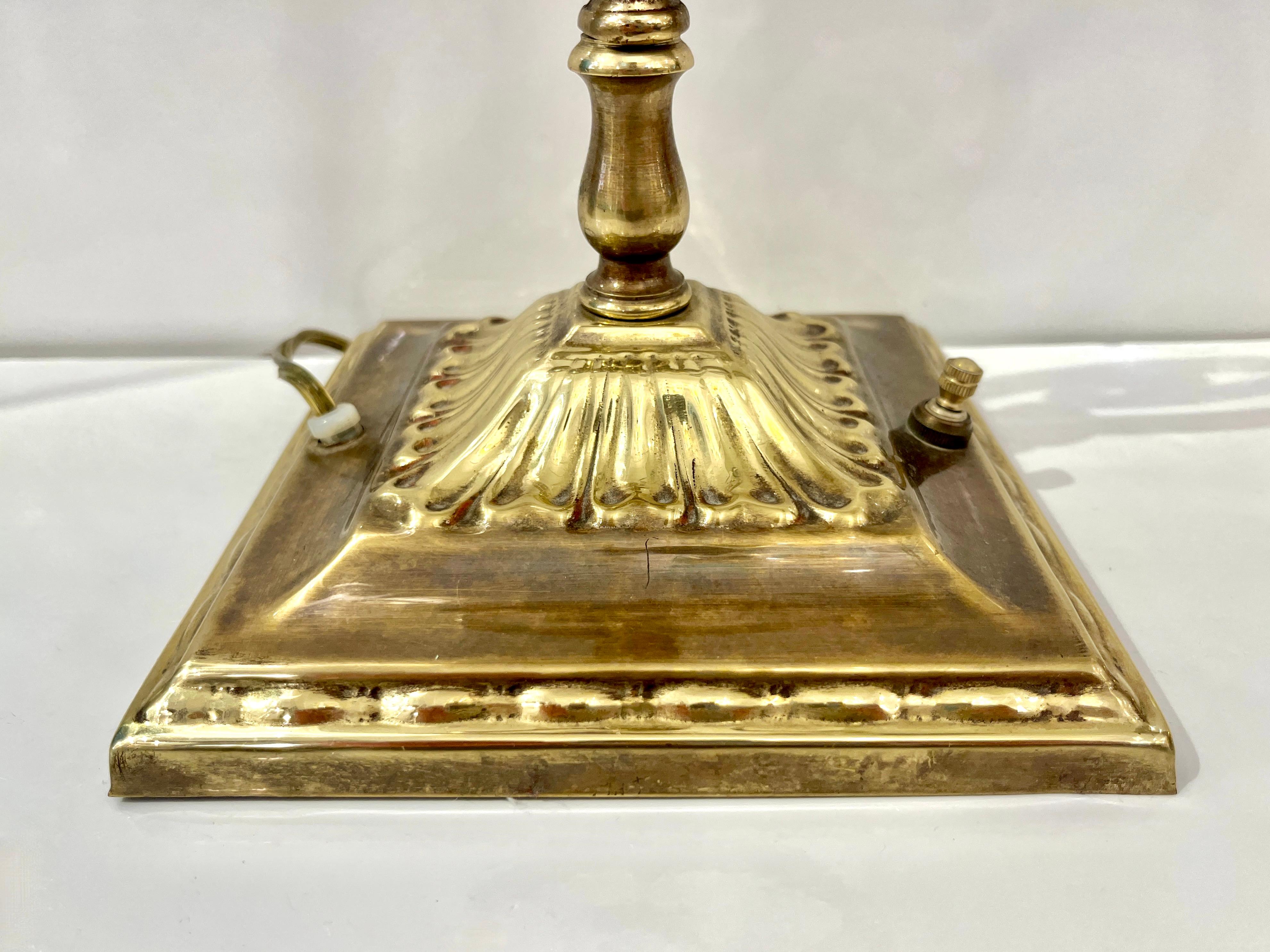 1950s American Art Deco Style Brass Table/Desk Lamp with Satin White Glass Shade For Sale 4