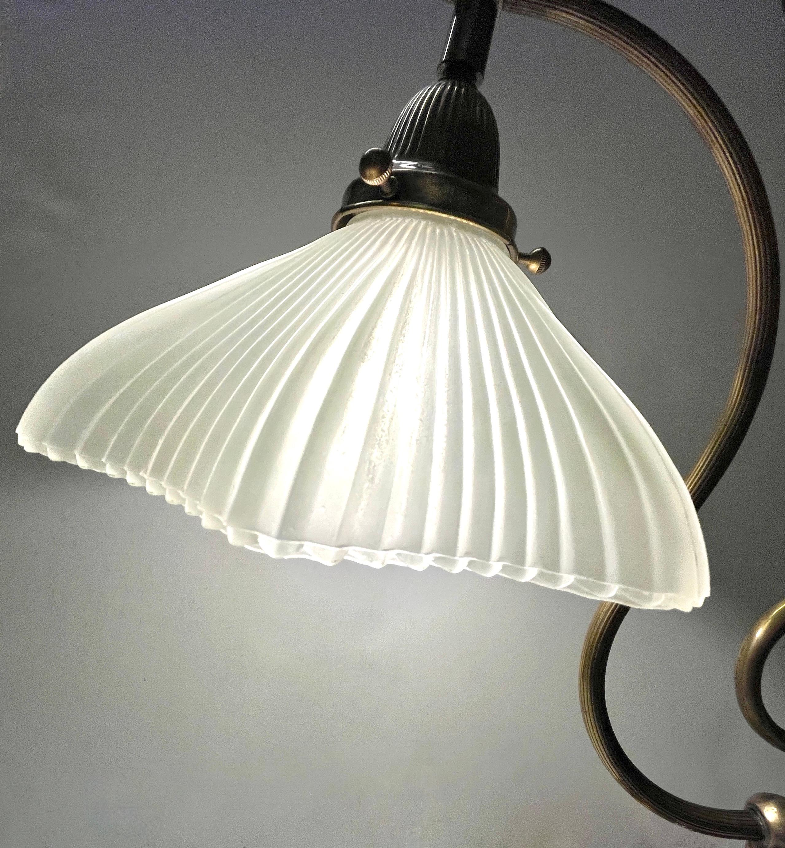 1950s American Art Deco Style Brass Table/Desk Lamp with Satin White Glass Shade For Sale 6