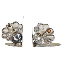 1950s American chrome and glass flower bookends