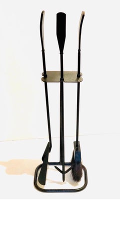 1950s American MCM California Modernist Blackened Iron Fireplace tools Set