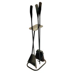 1950s American MCM California Modernist Blackened Iron Fireplace tools Set