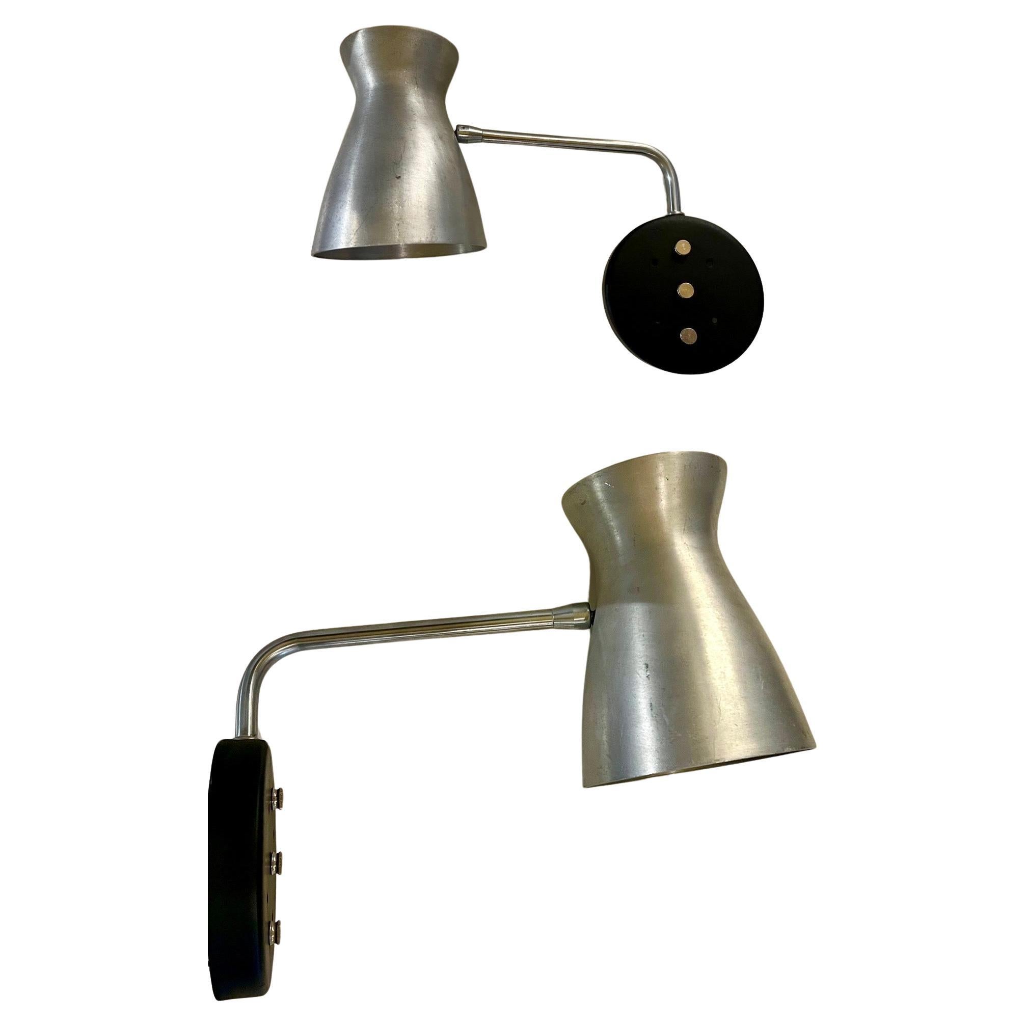 1950s American Mid-Century Atomic Age Pair of Aluminum Wall Sconces For Sale