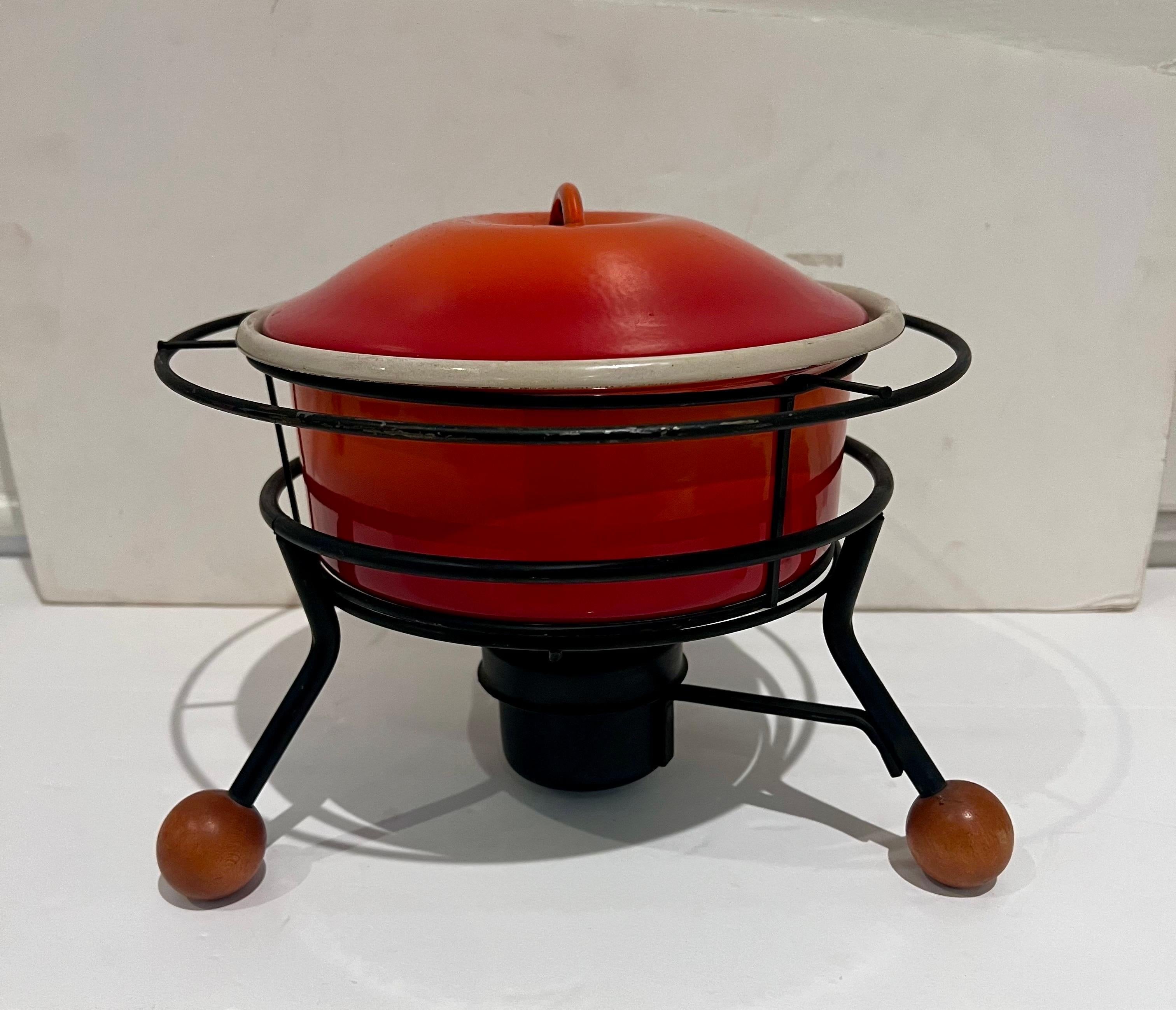 Mid-Century Modern 1950's American Mid Century Atomic Age Rare Fondue Pot Casserole For Sale