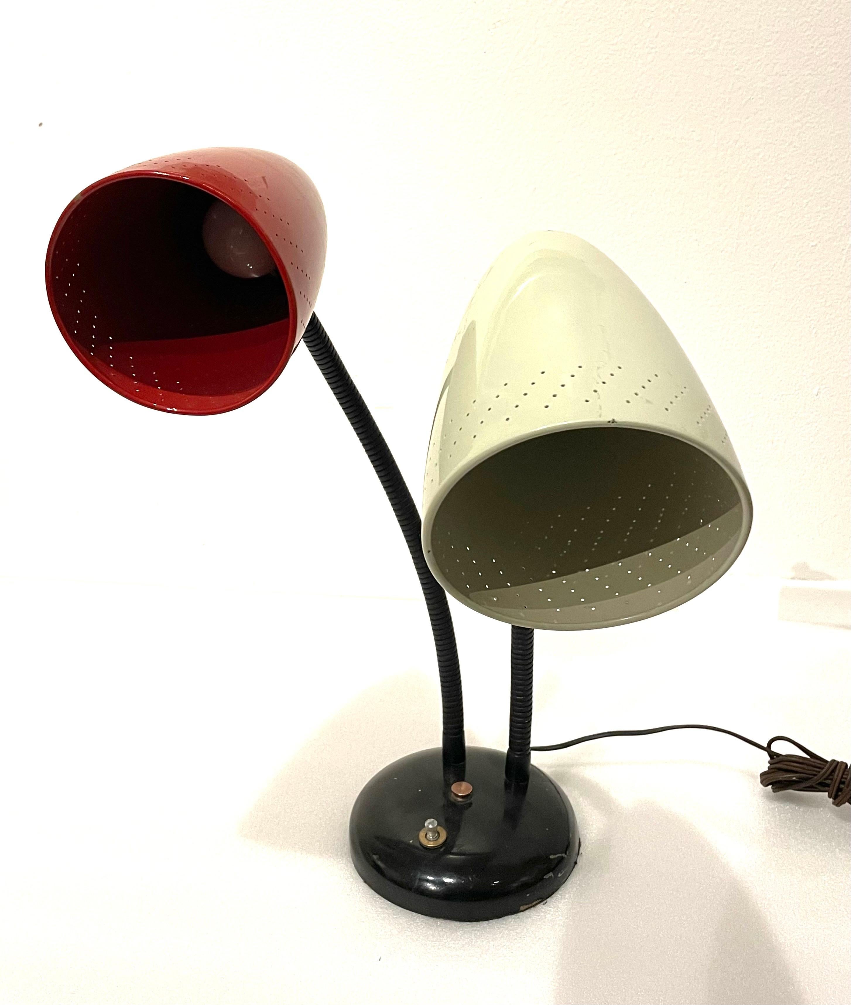 Mid-Century Modern 1950's American Mid Century Gooseneck Double Head Atomic Age Desk Lamp