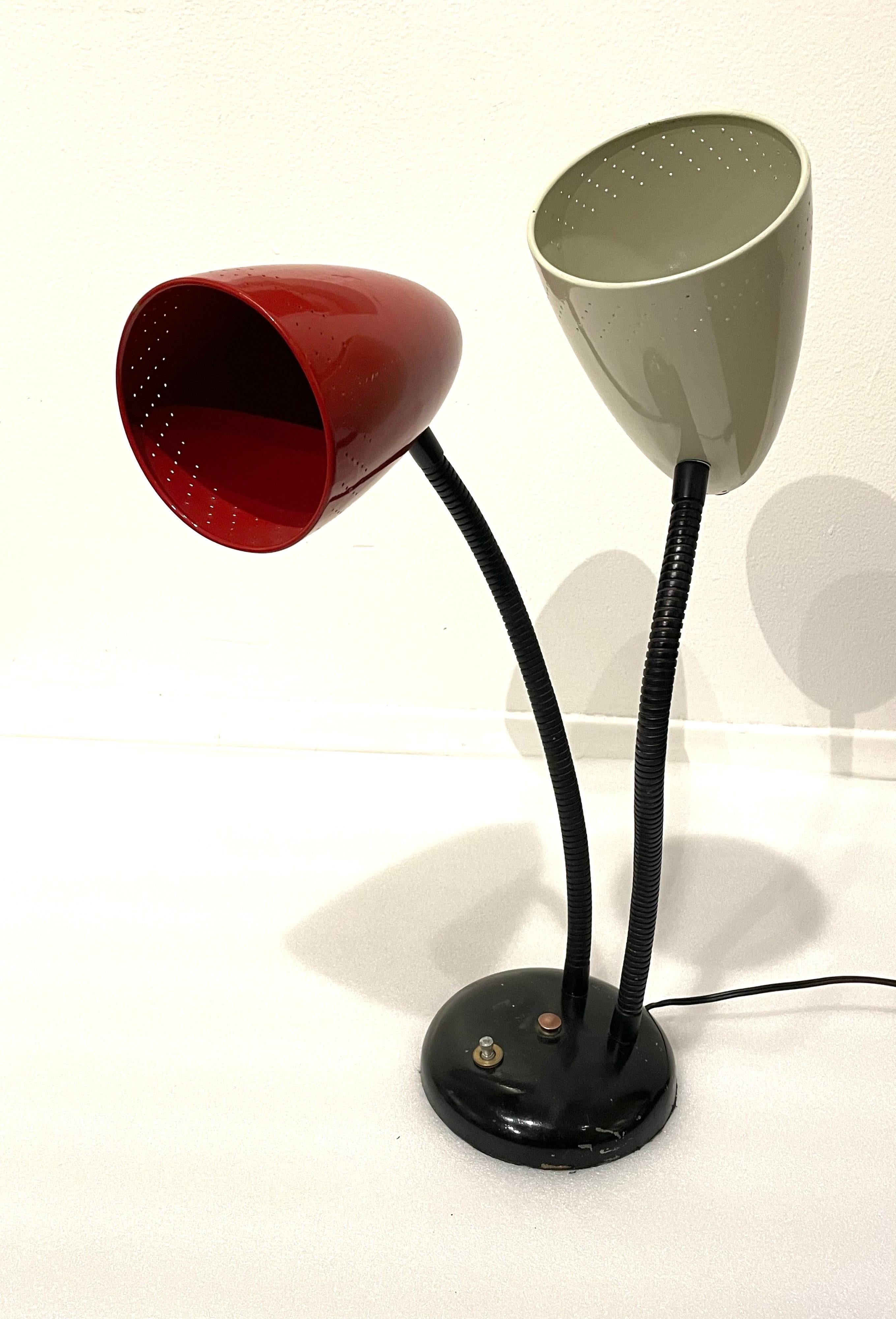 North American 1950's American Mid Century Gooseneck Double Head Atomic Age Desk Lamp