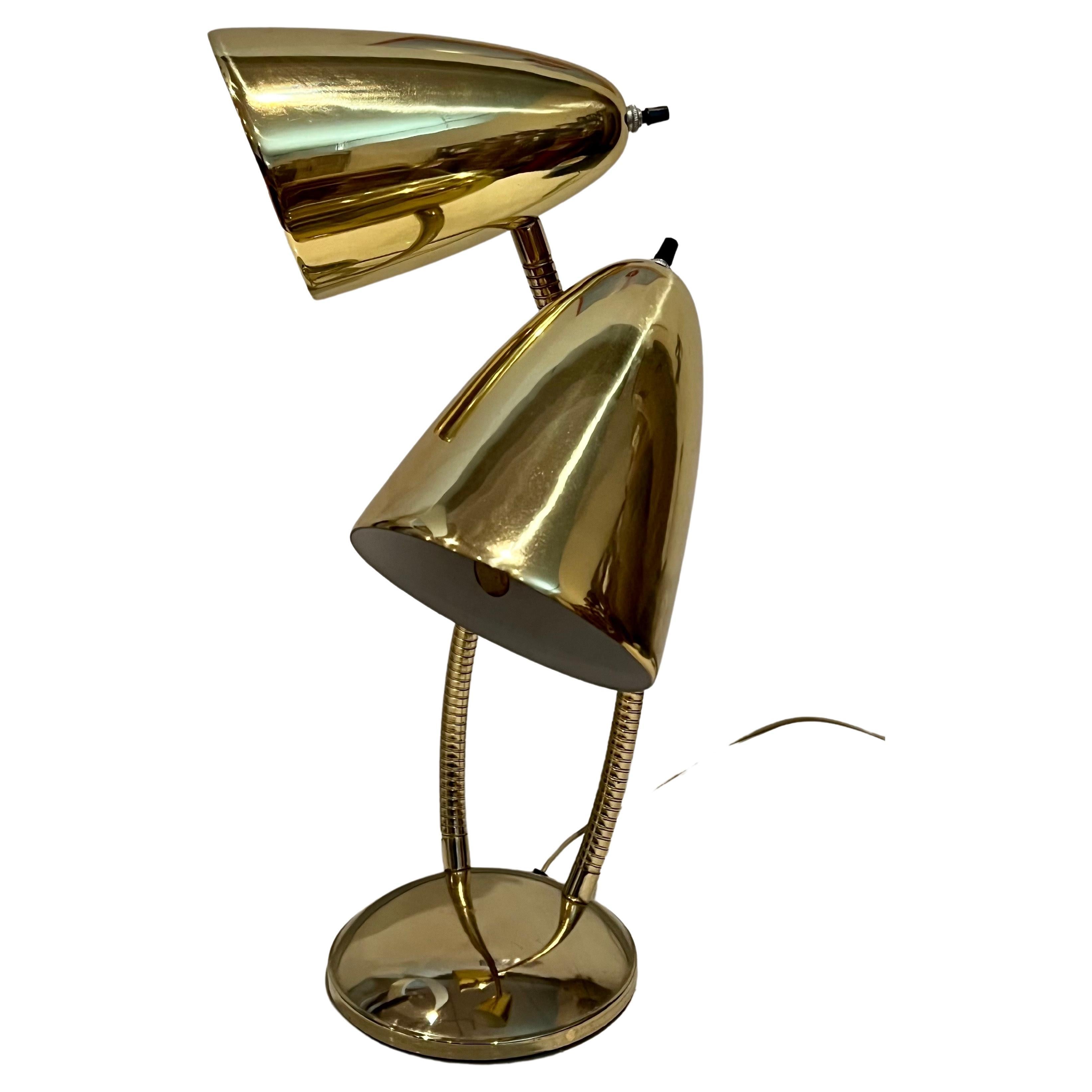 1950's American Mid-Century Gooseneck Double Head Atomic Age Desk Lamp In Good Condition In San Diego, CA
