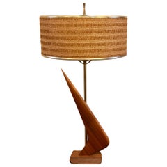 1950s American Mid Century Walnut and Brass Table Lamp