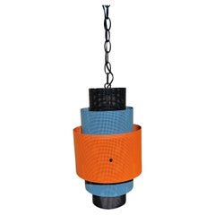 1950s American Modern Turquoise Orange Black Perforated Metal Mesh Pendant Lamp