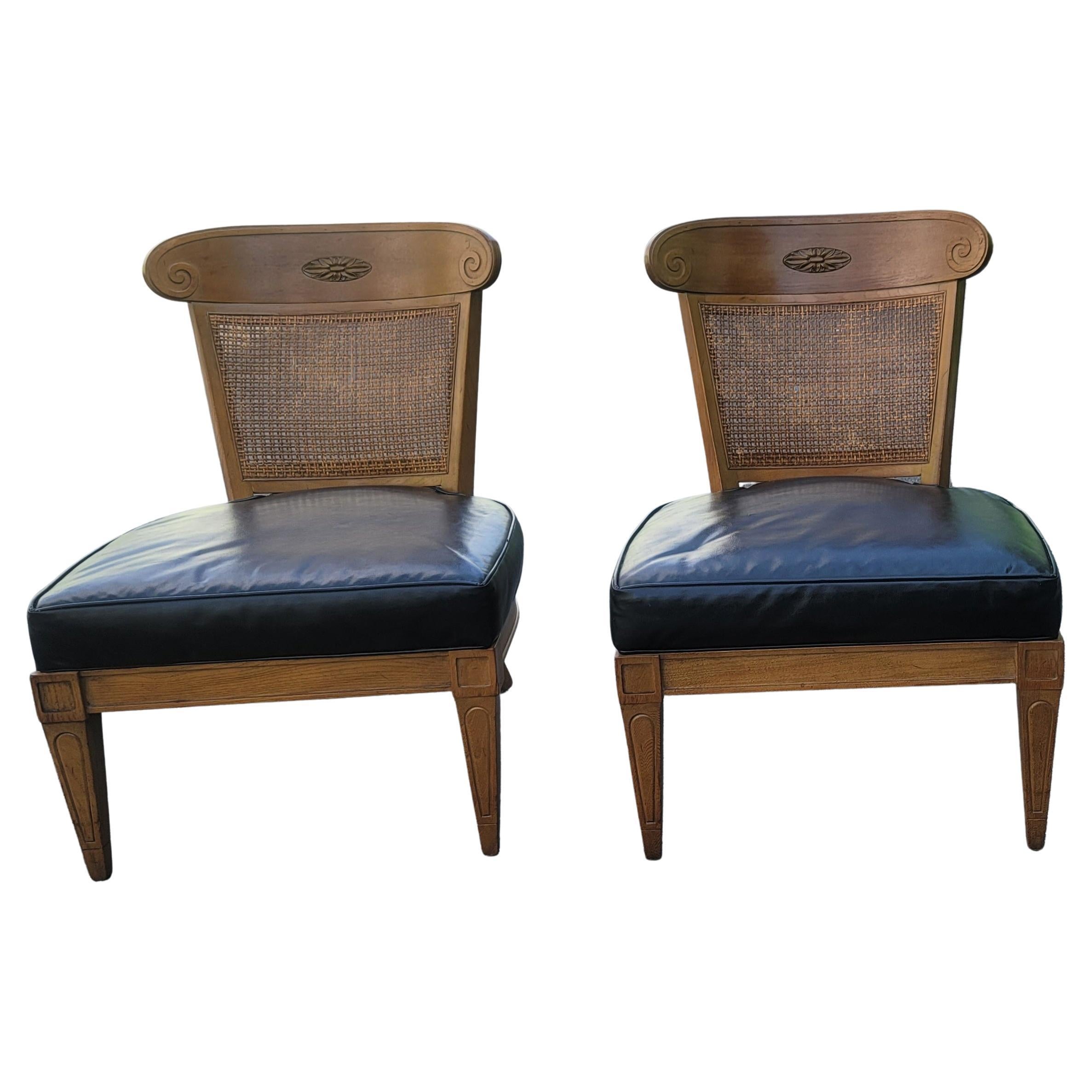 1950s American of Martinsville Walnut Cane Slipper Lounge Chairs, a Pair For Sale 4