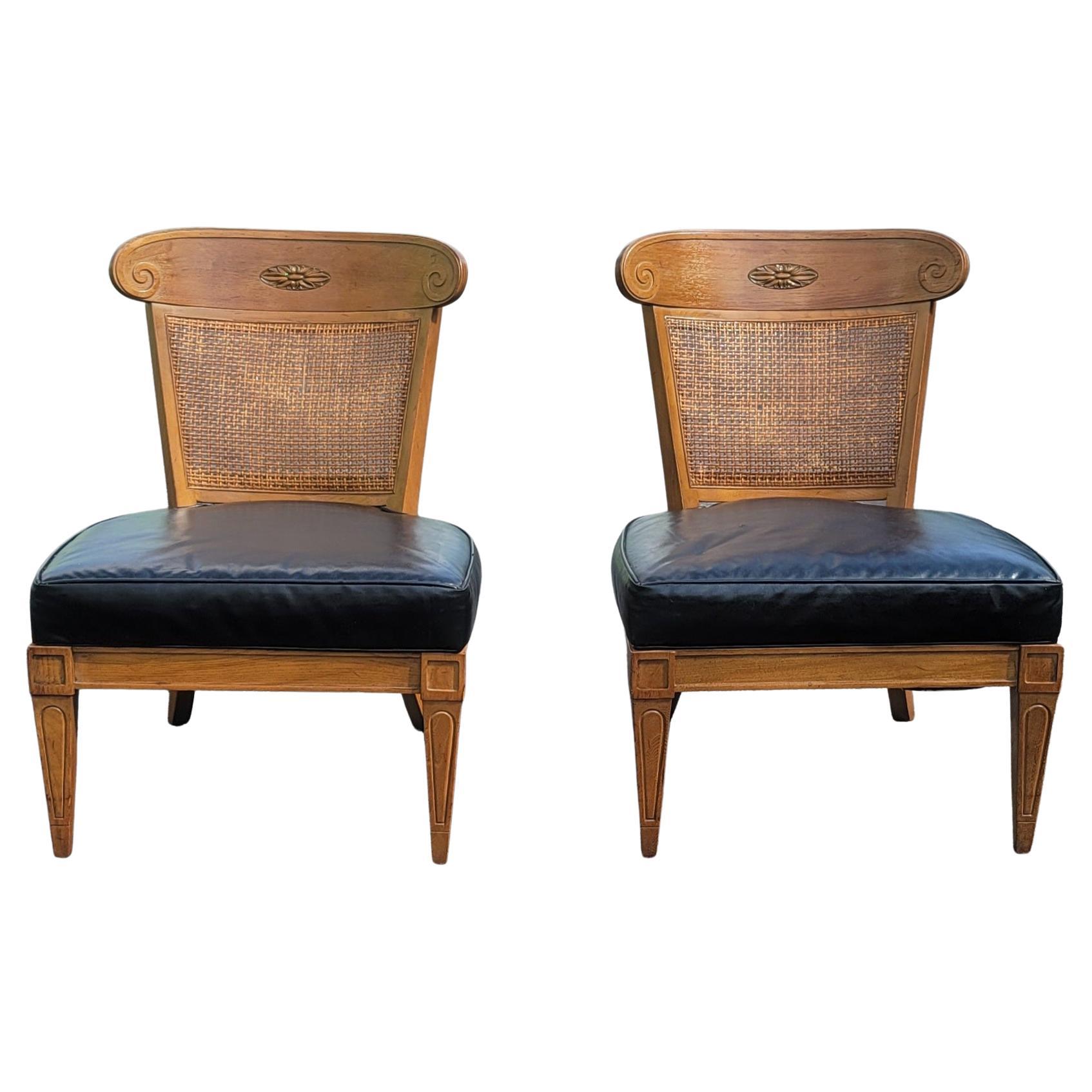 1950s American of Martinsville Walnut Cane Slipper Lounge Chairs, a Pair For Sale