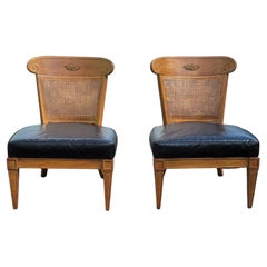 Retro 1950s American of Martinsville Walnut Cane Slipper Lounge Chairs, a Pair