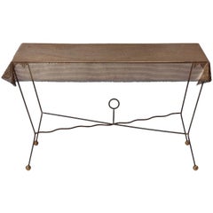 Vintage 1950s American Perforated Steel, Iron and Brass Trompe L'oeil Table