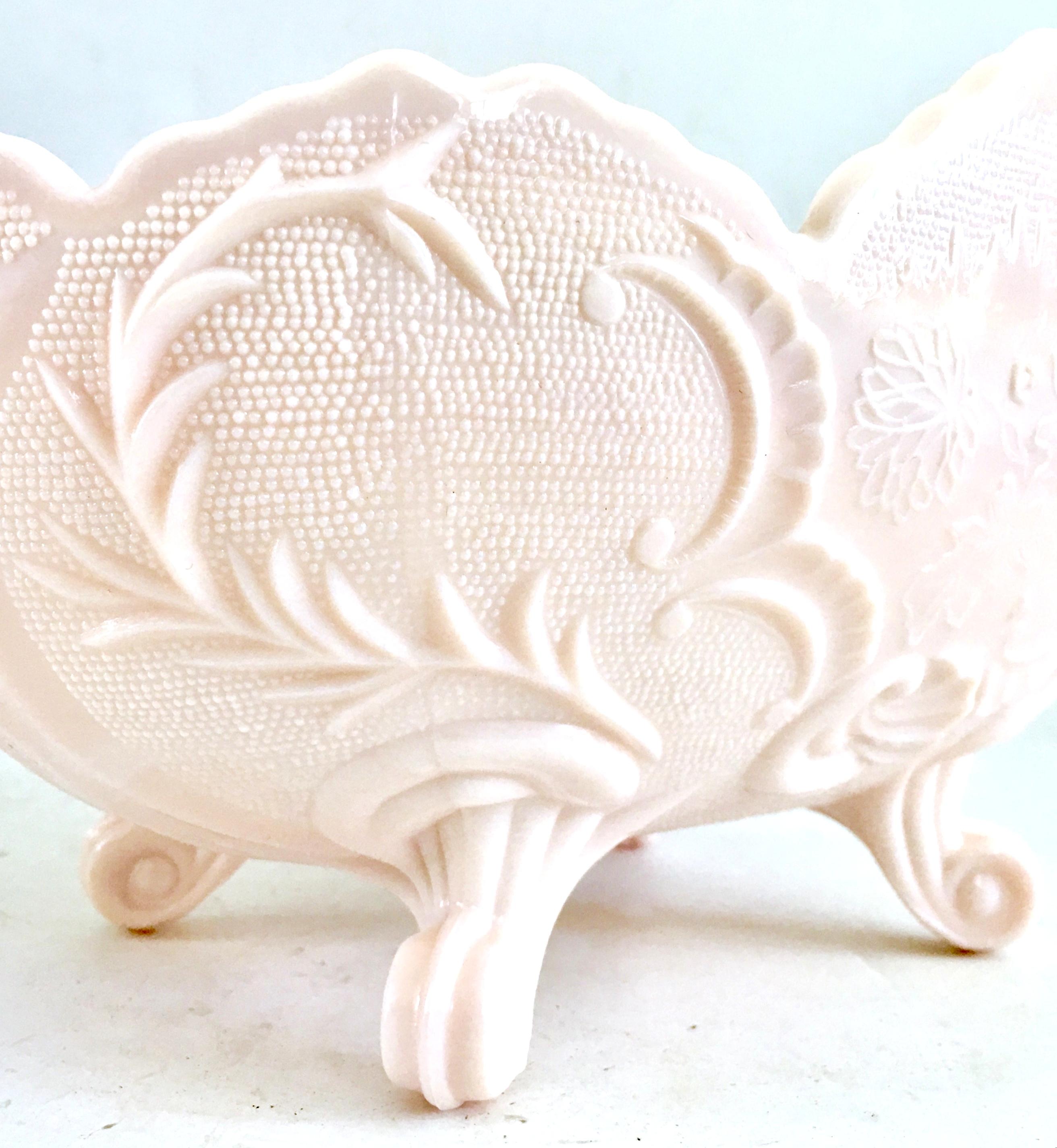 1950s American Pink Milk Glass Candy Dish and Footed Bowl Set of 2 In Good Condition In West Palm Beach, FL
