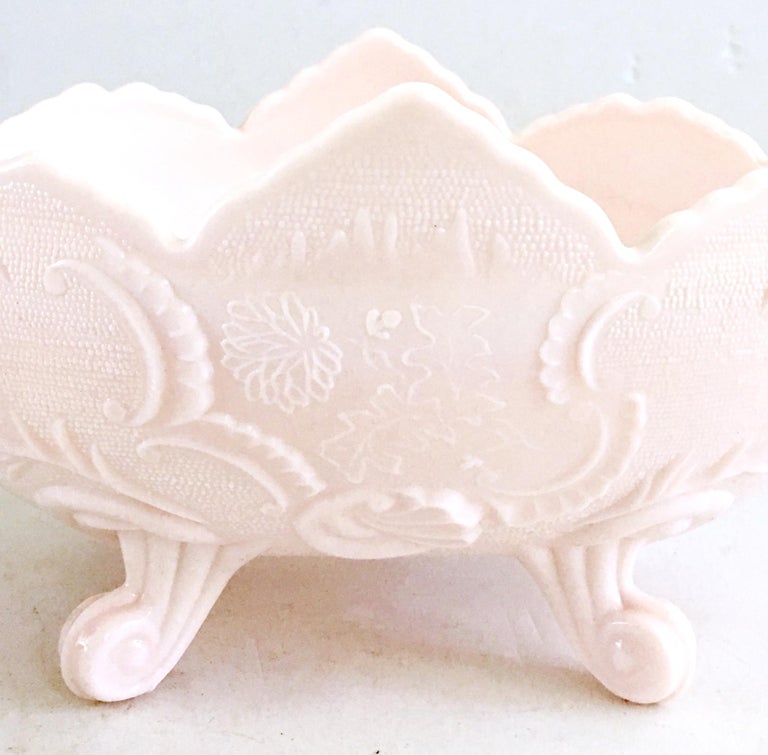 1950'S American Pink Milk Glass Candy Dish and Footed Bowl S/3 For Sale