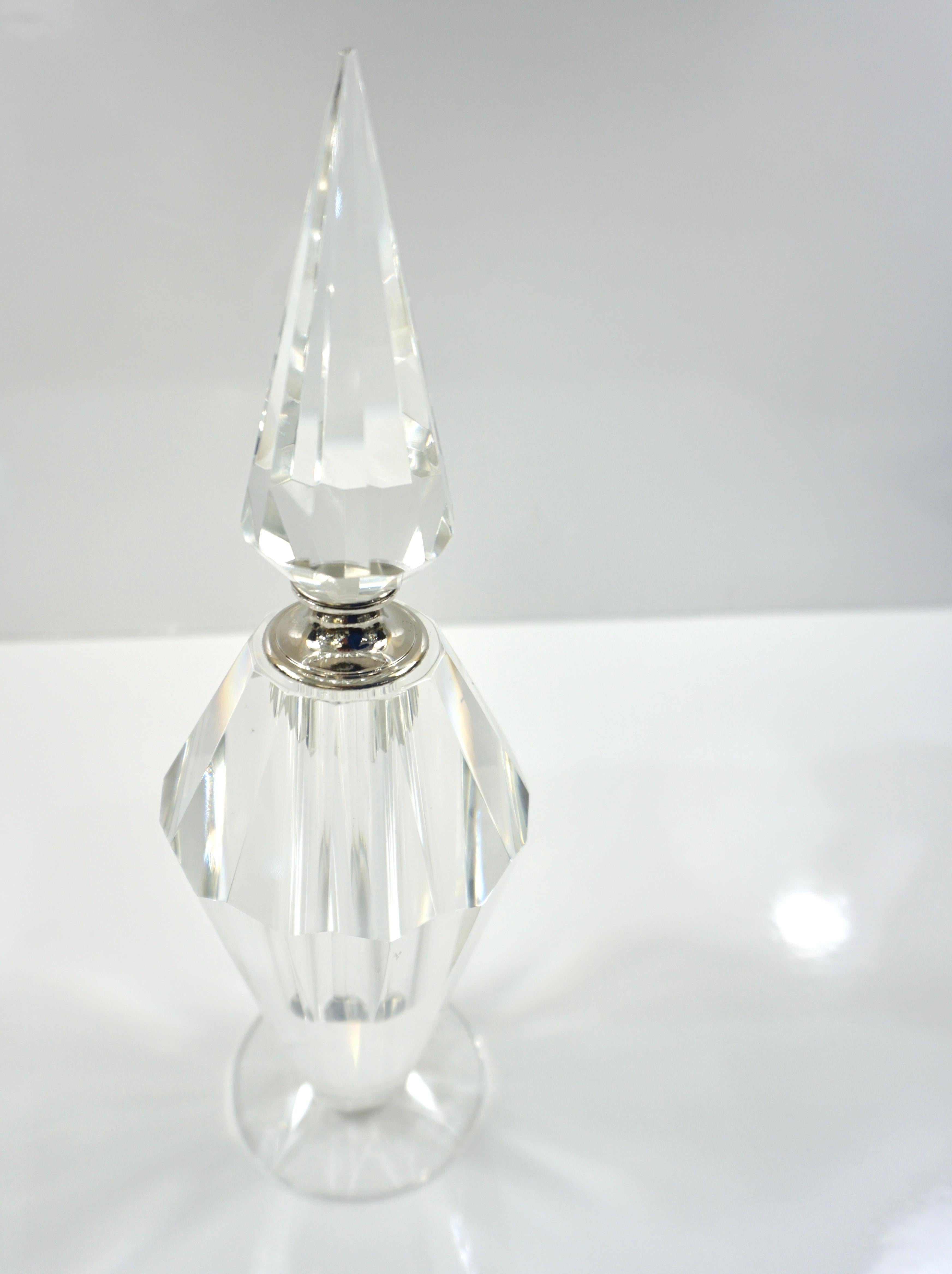 Hollywood Regency 1950s American Vintage Diamond Cut Multi Faceted Tall Crystal Perfume Bottle For Sale