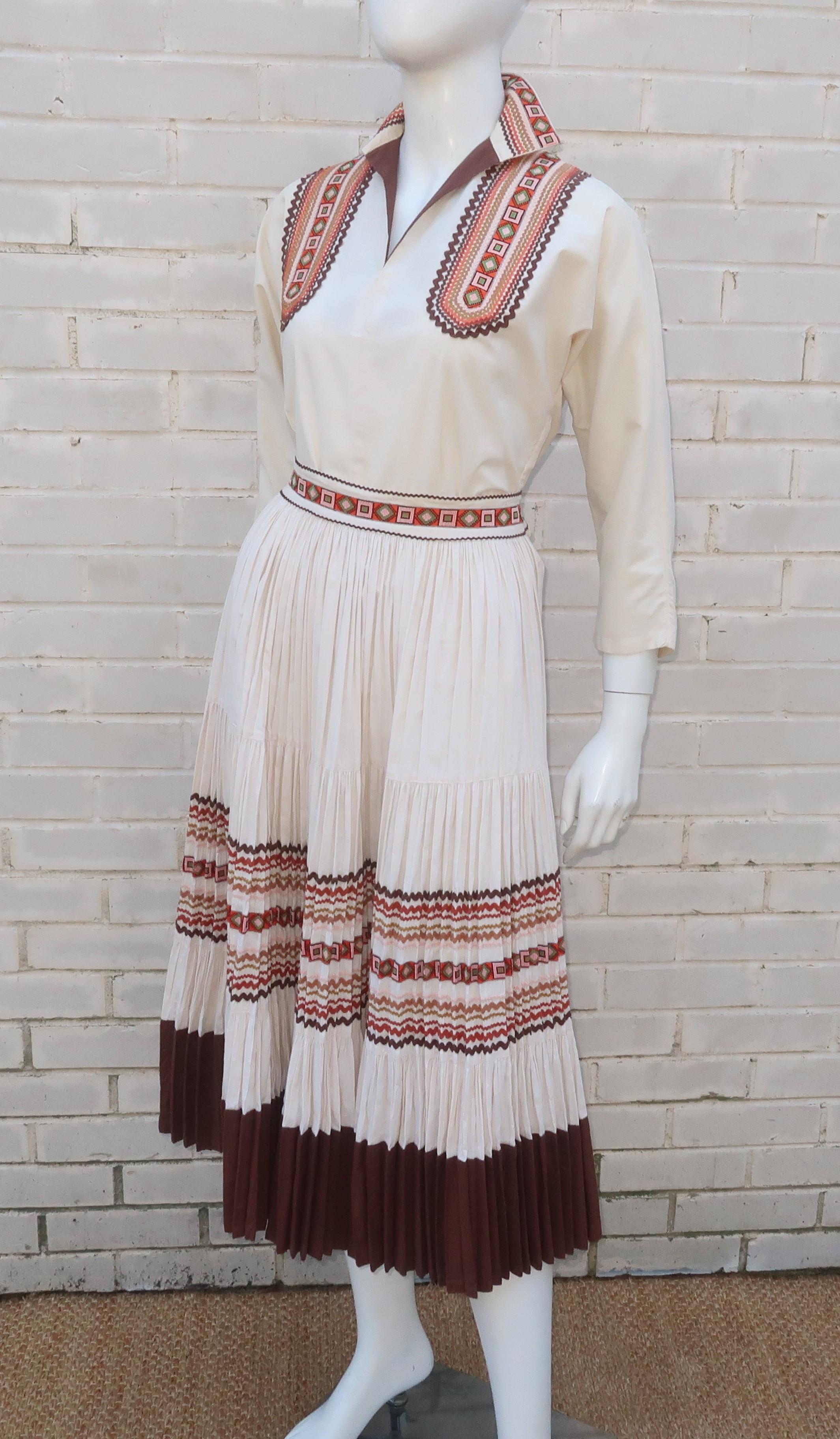 1950er Amerikanisches Western Wear zweiteiliges Patio-Kleid Damen