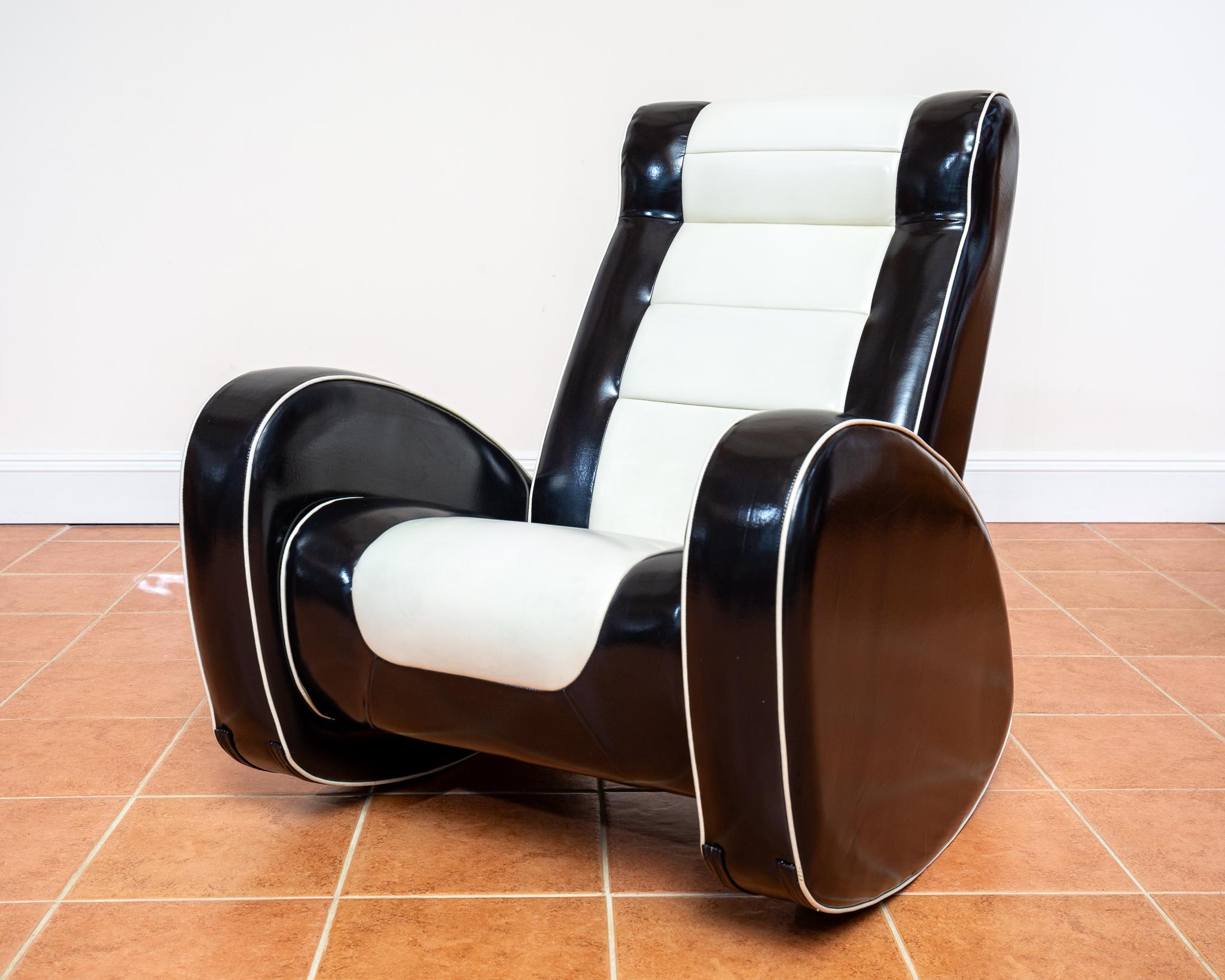 1950s Americana Style Rocking Chair Art Deco Lounge Chair Black White Armchair en venta 6