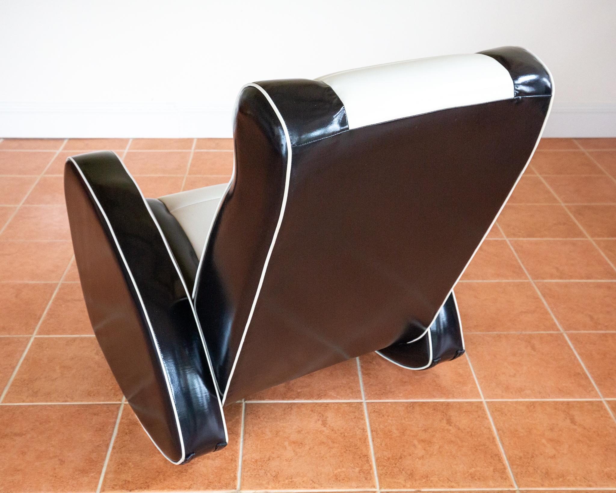 1950s Americana Style Rocking Chair Art Deco Lounge Chair Black White Armchair en venta 7
