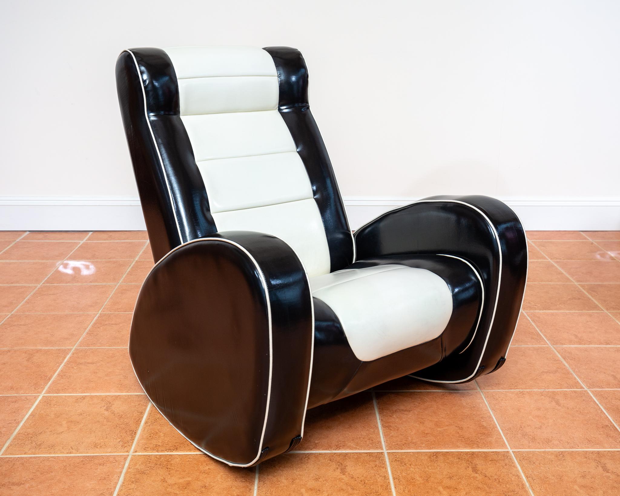 1950s Americana Style Rocking Chair Art Deco Lounge Chair Black White Armchair en venta 9