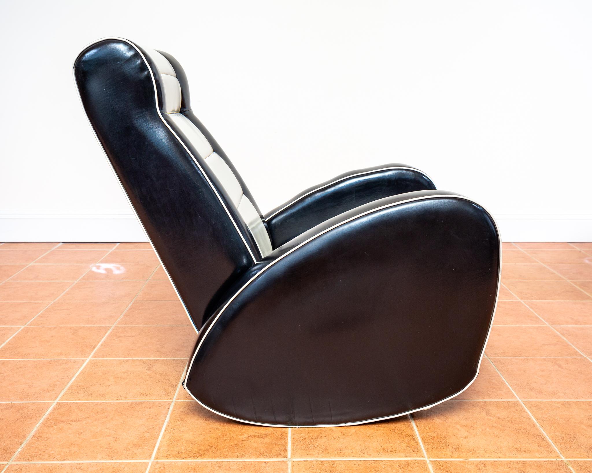1950s Americana Style Rocking Chair Art Deco Lounge Chair Black White Armchair en Bueno estado para la venta en London, GB