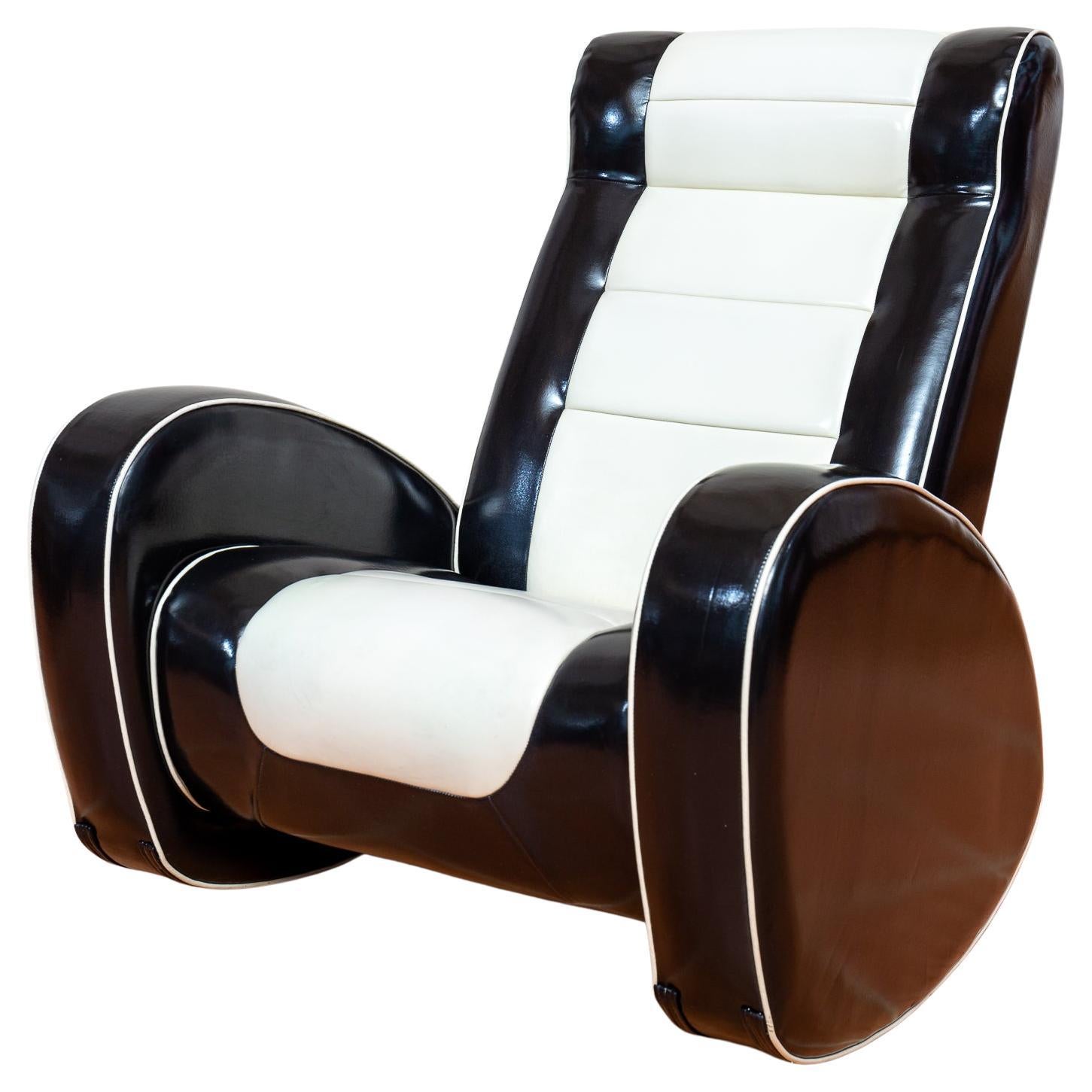 1950s Americana Style Rocking Chair Art Deco Lounge Chair Black White Armchair en venta