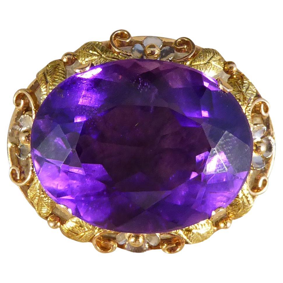 1950's Amethyst and 14ct Tri-Gold Filigree Brooch and Pendant as Part of Suite For Sale