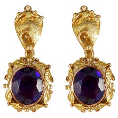 1950's Amethyst and 14ct Tri-Gold Filigree Clip Earrings as Part of Suite