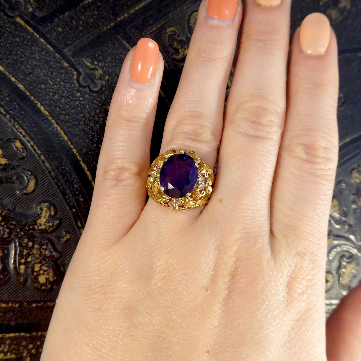 1950's Amethyst and 14ct Tri-Gold Filigree Ring as Part of Suite In Good Condition For Sale In Yorkshire, West Yorkshire