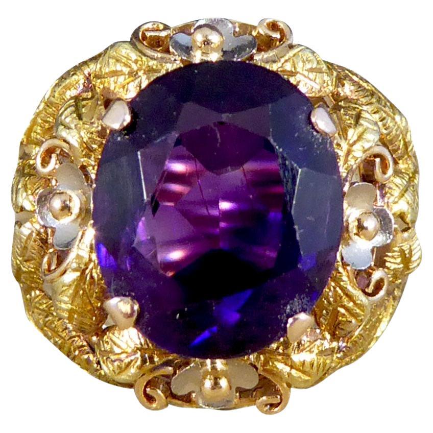 1950's Amethyst and 14ct Tri-Gold Filigree Ring as Part of Suite For Sale