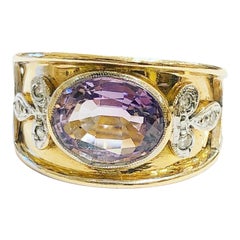 1950s Amethyst Diamonds Gold Cocktail Band Ring