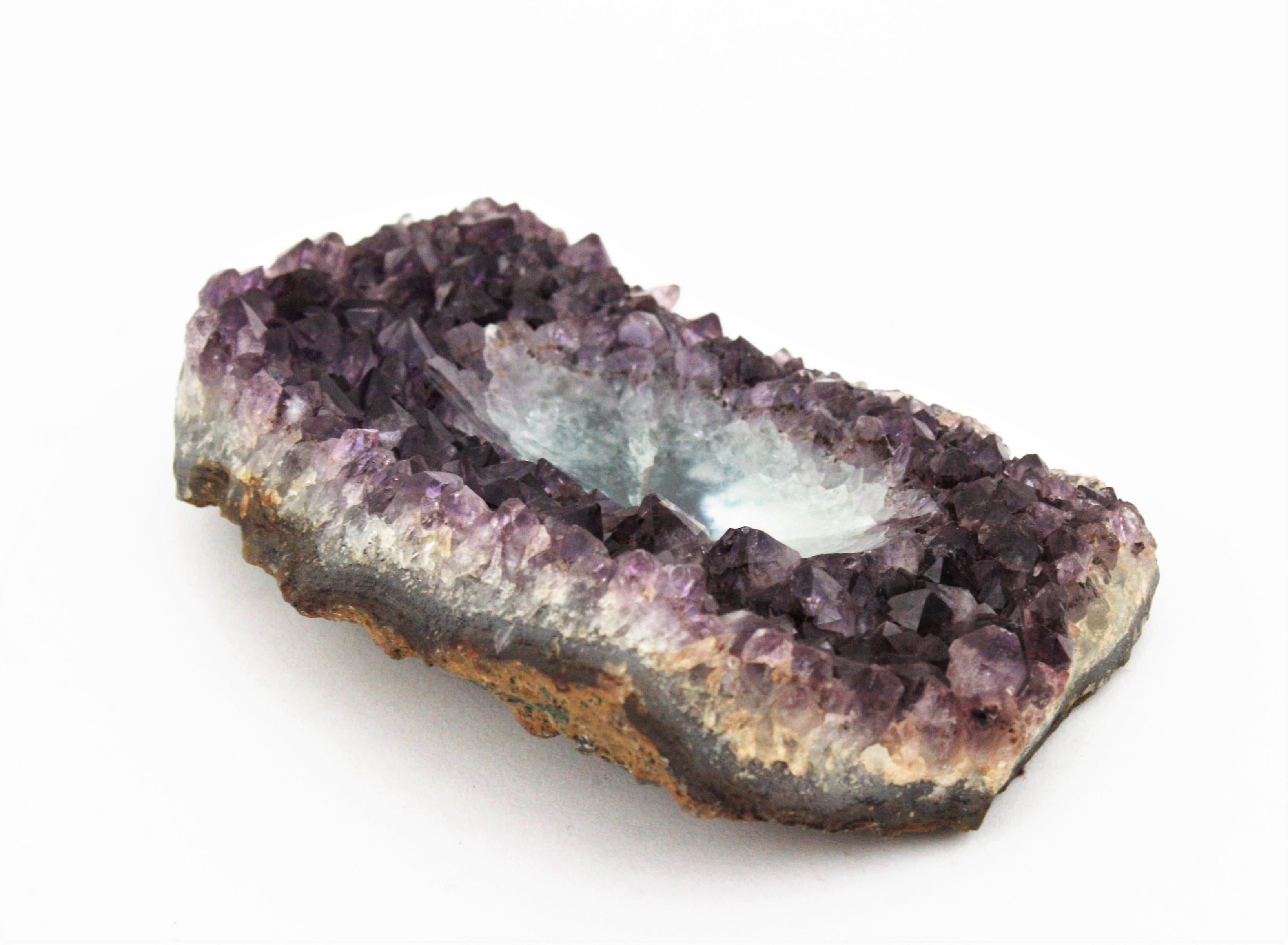 Amethyst Geode Stone Hand Carved Bowl or Ashtray, 1950s For Sale 2