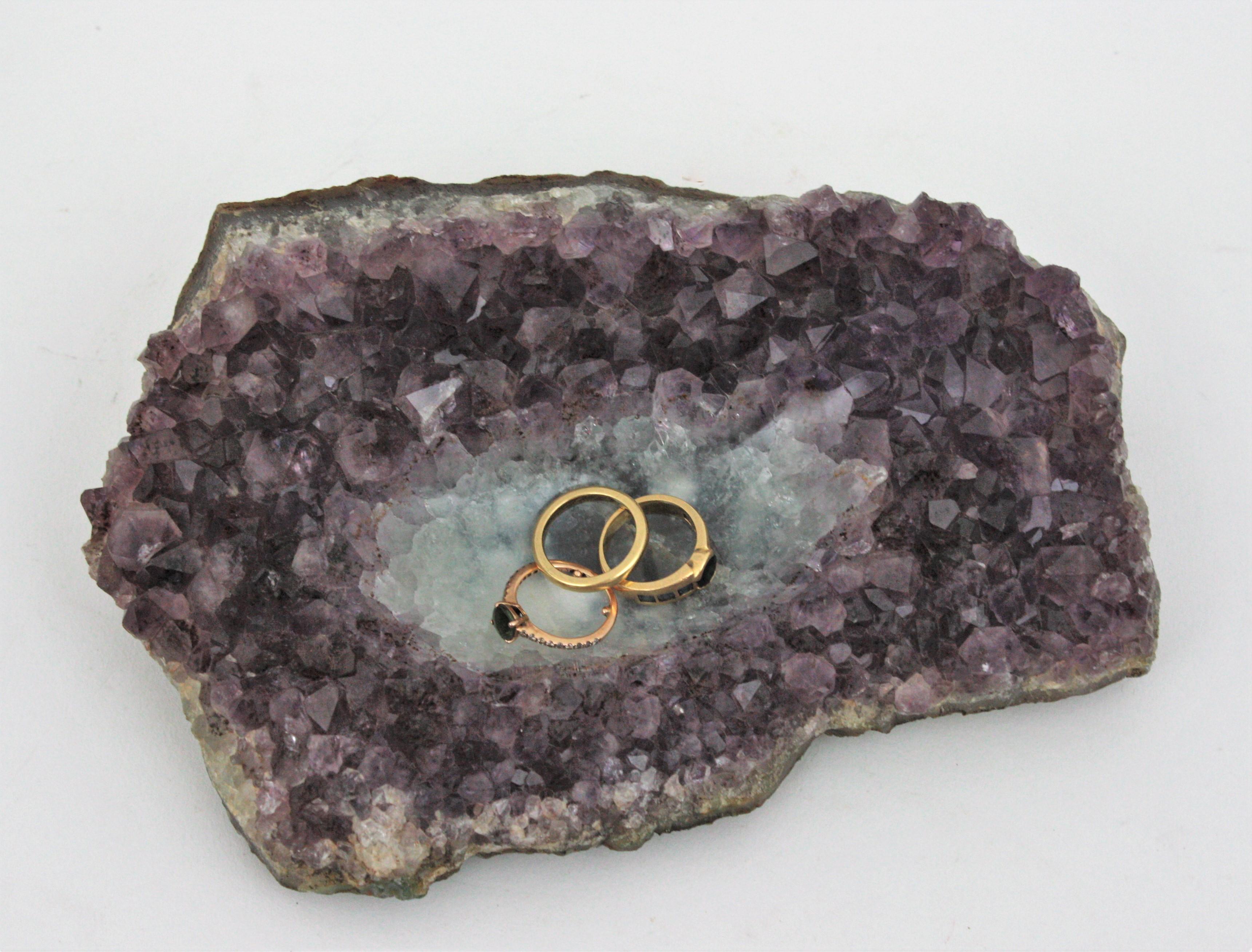 Amethyst Geode Stone Hand Carved Bowl or Ashtray, 1950s For Sale 4