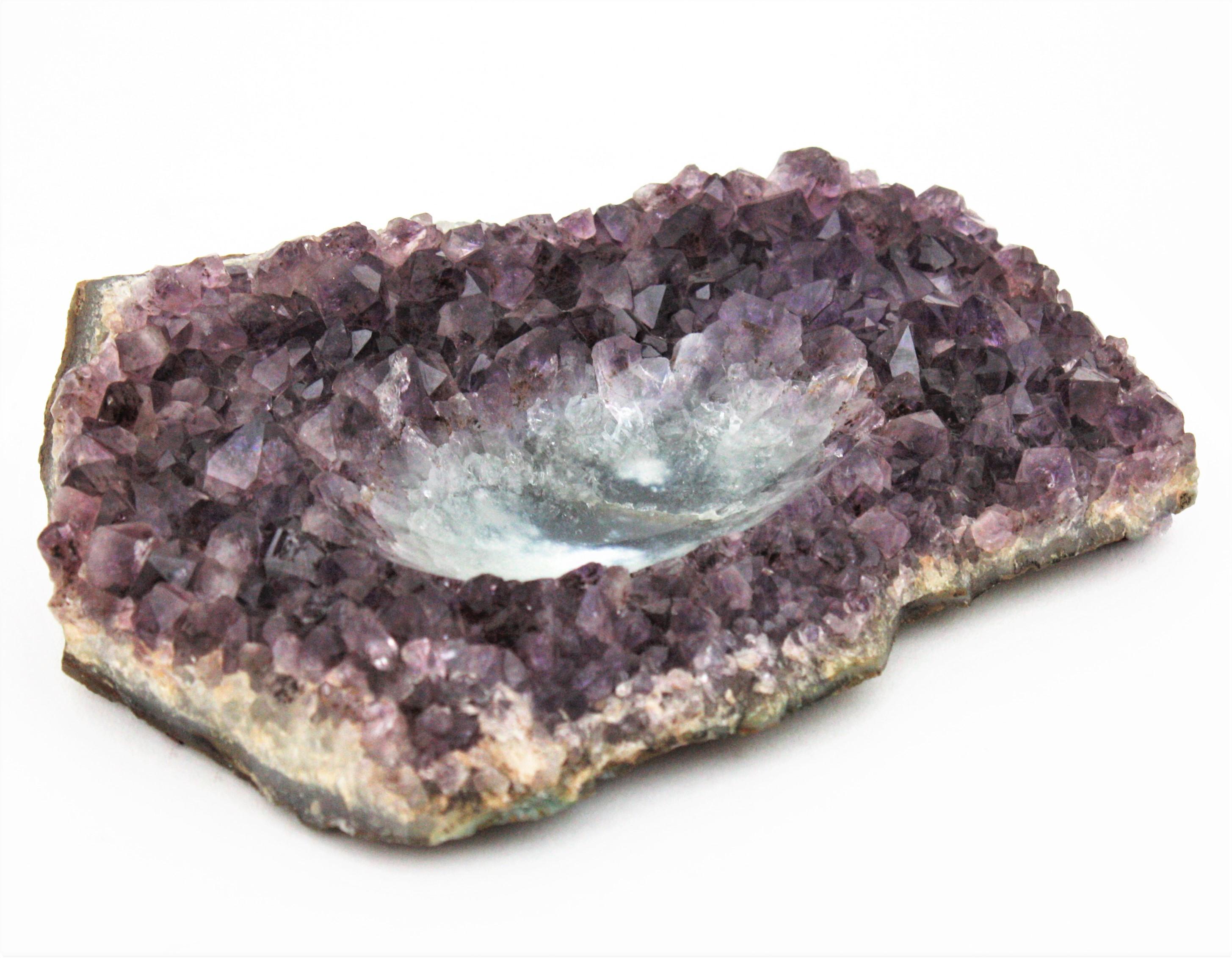 Spanish Amethyst Geode Stone Hand Carved Bowl or Ashtray, 1950s For Sale